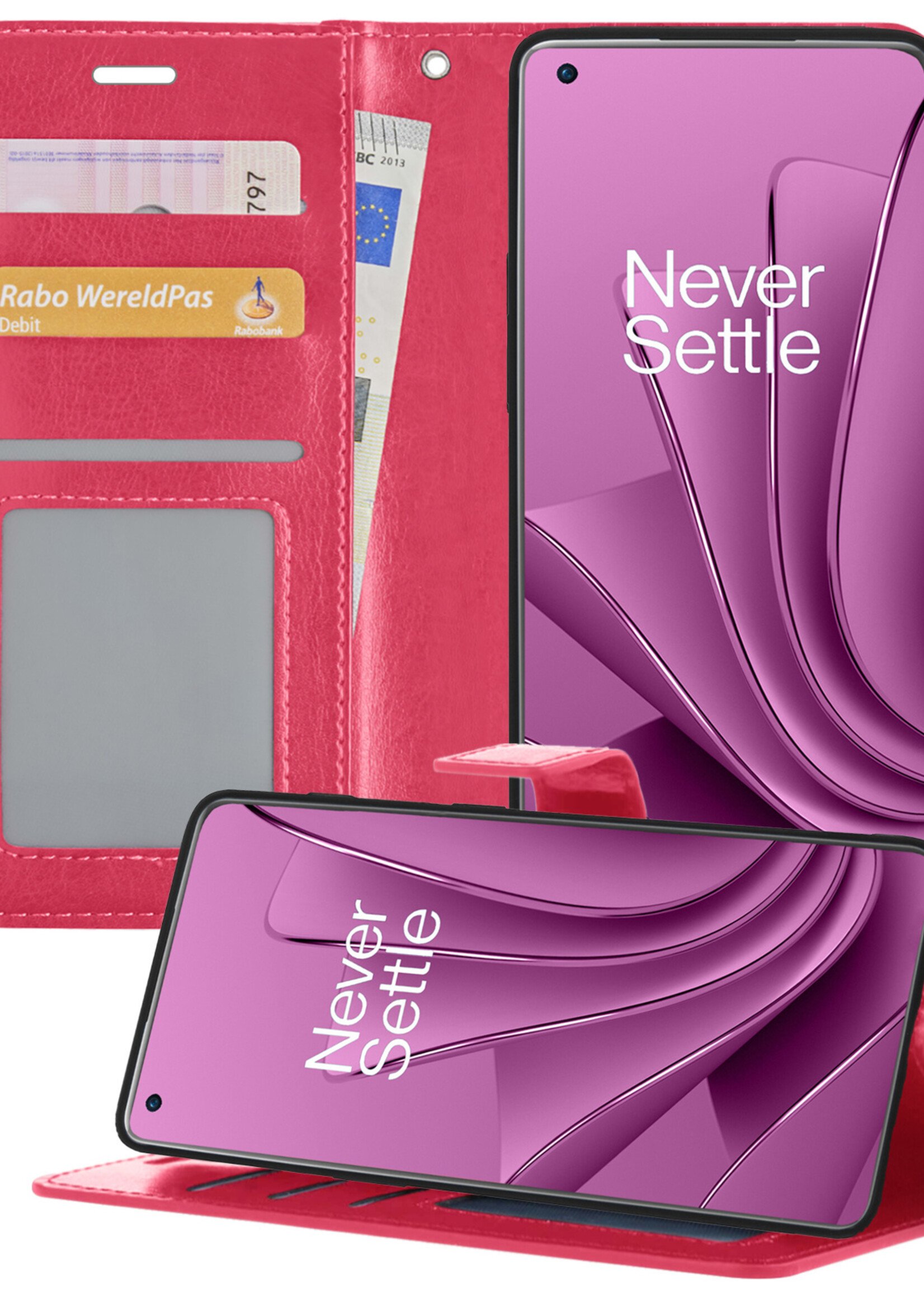 LUQ Hoesje Geschikt voor OnePlus 10 Pro Hoesje Book Case Hoes Wallet Cover - Hoes Geschikt voor OnePlus 10 Pro Hoesje Bookcase Hoes - Donkerroze