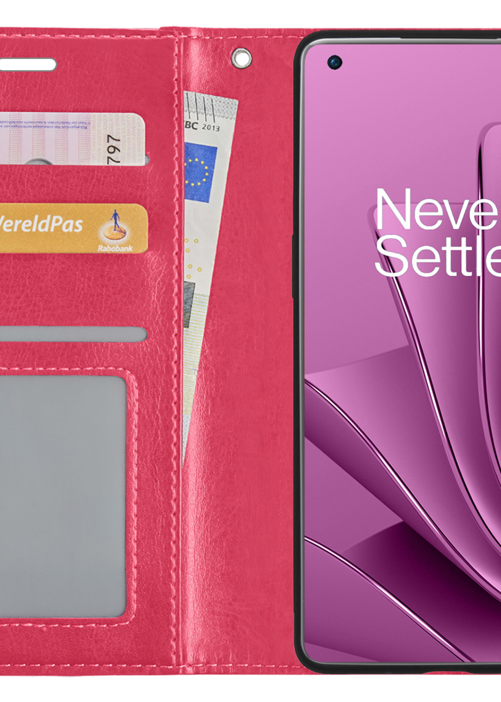LUQ Hoesje Geschikt voor OnePlus 10 Pro Hoesje Book Case Hoes Wallet Cover - Hoes Geschikt voor OnePlus 10 Pro Hoesje Bookcase Hoes - Donkerroze