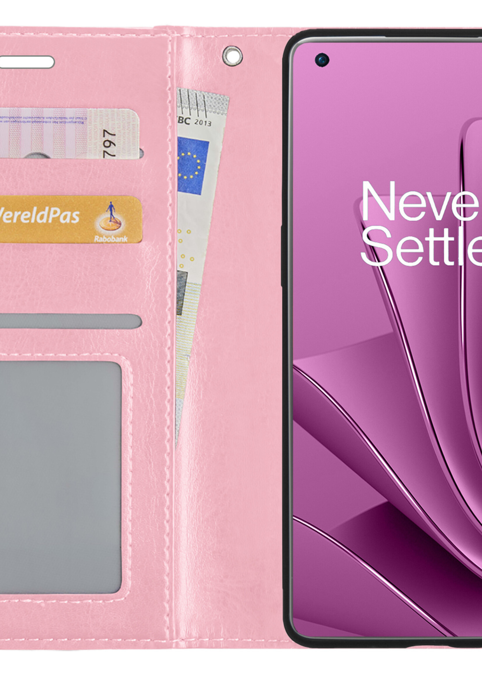 LUQ Hoesje Geschikt voor OnePlus 10 Pro Hoesje Book Case Hoes Wallet Cover - Hoes Geschikt voor OnePlus 10 Pro Hoesje Bookcase Hoes - Lichtroze
