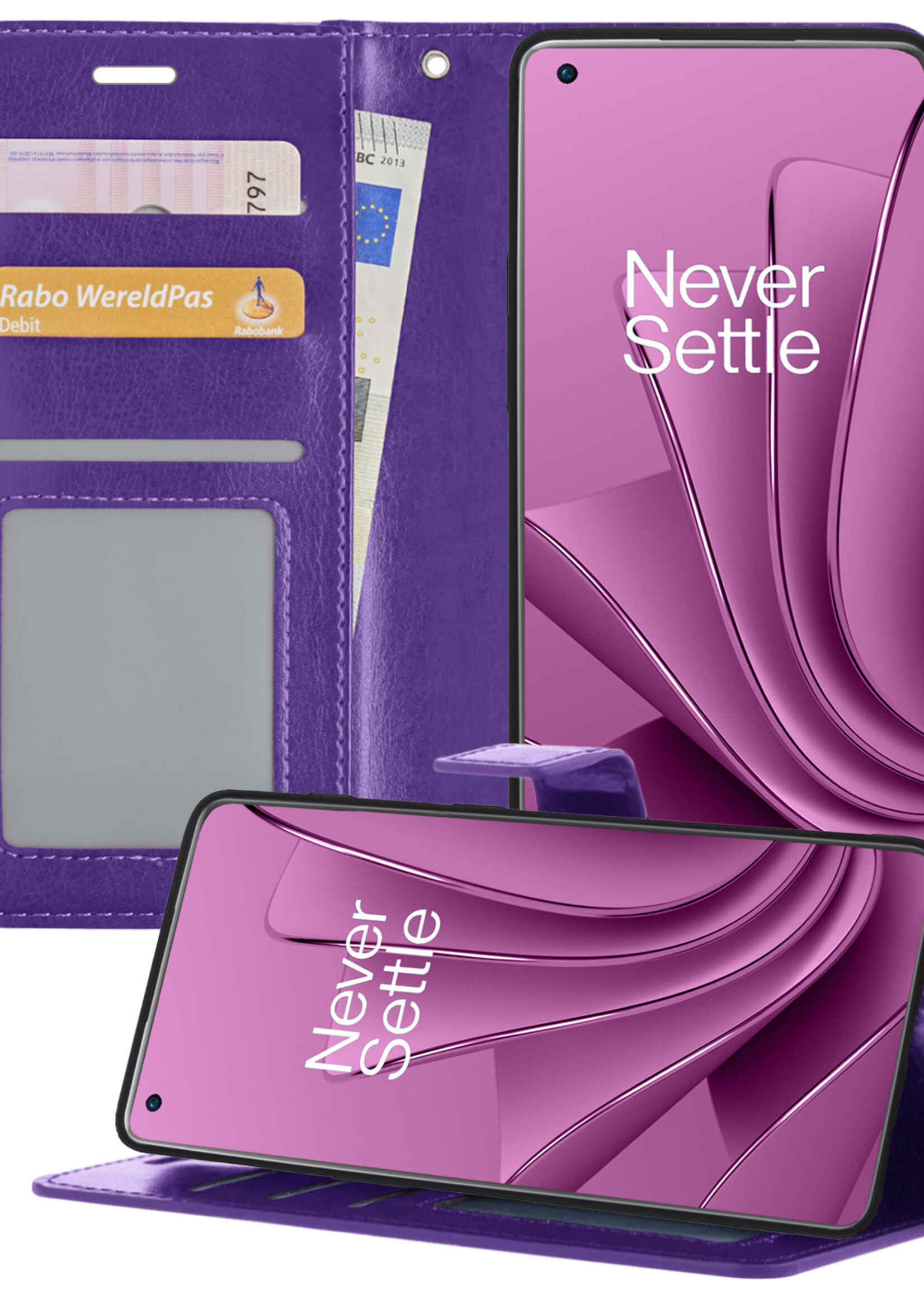 LUQ Hoesje Geschikt voor OnePlus 10 Pro Hoesje Book Case Hoes Wallet Cover - Hoes Geschikt voor OnePlus 10 Pro Hoesje Bookcase Hoes - Paars