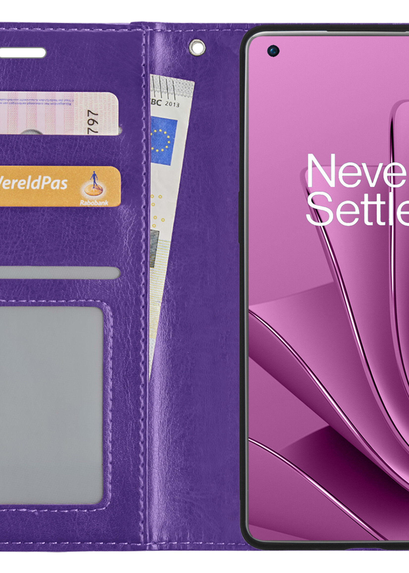 LUQ Hoesje Geschikt voor OnePlus 10 Pro Hoesje Book Case Hoes Wallet Cover - Hoes Geschikt voor OnePlus 10 Pro Hoesje Bookcase Hoes - Paars