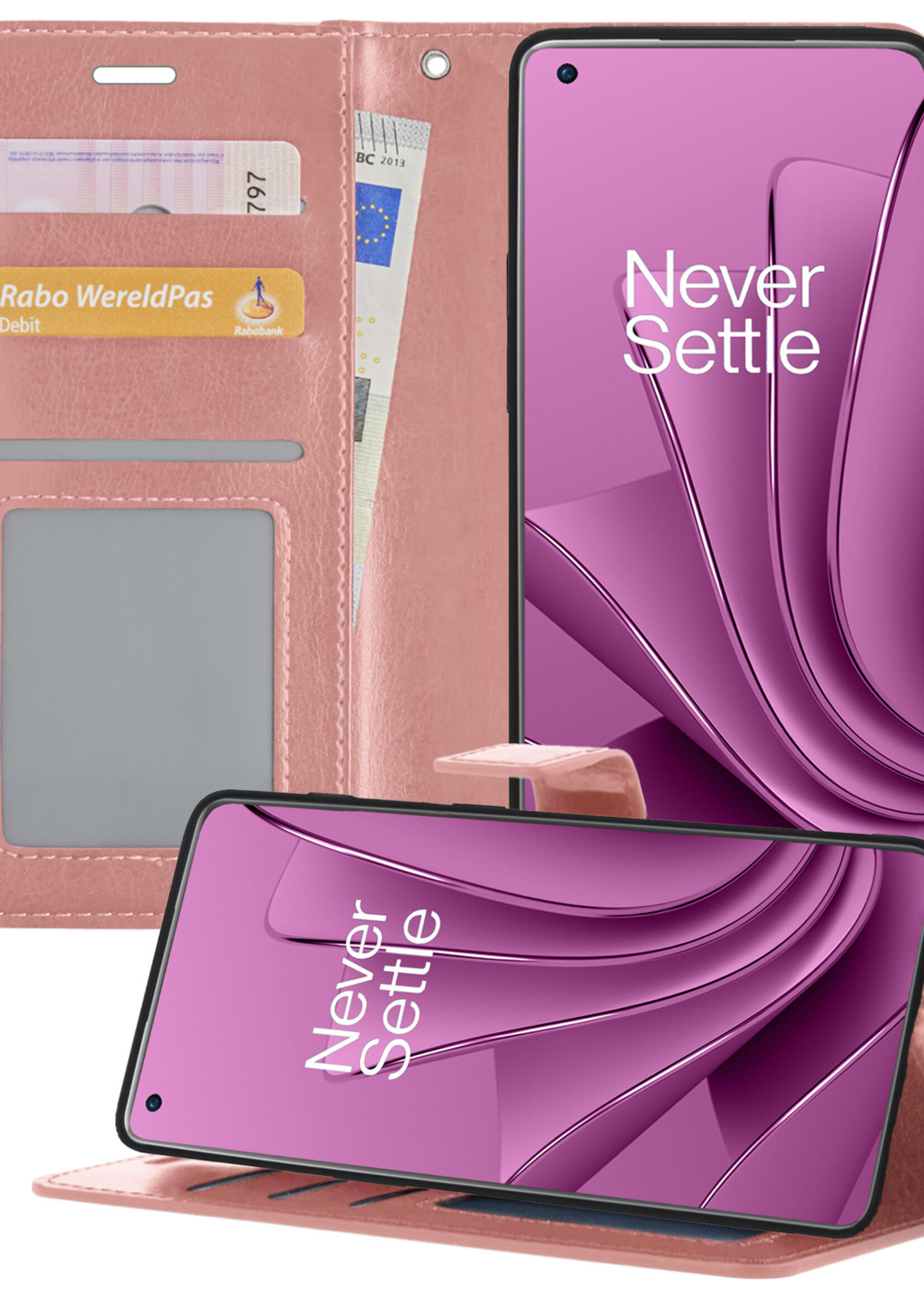 LUQ Hoesje Geschikt voor OnePlus 10 Pro Hoesje Book Case Hoes Wallet Cover - Hoes Geschikt voor OnePlus 10 Pro Hoesje Bookcase Hoes - Rosé goud