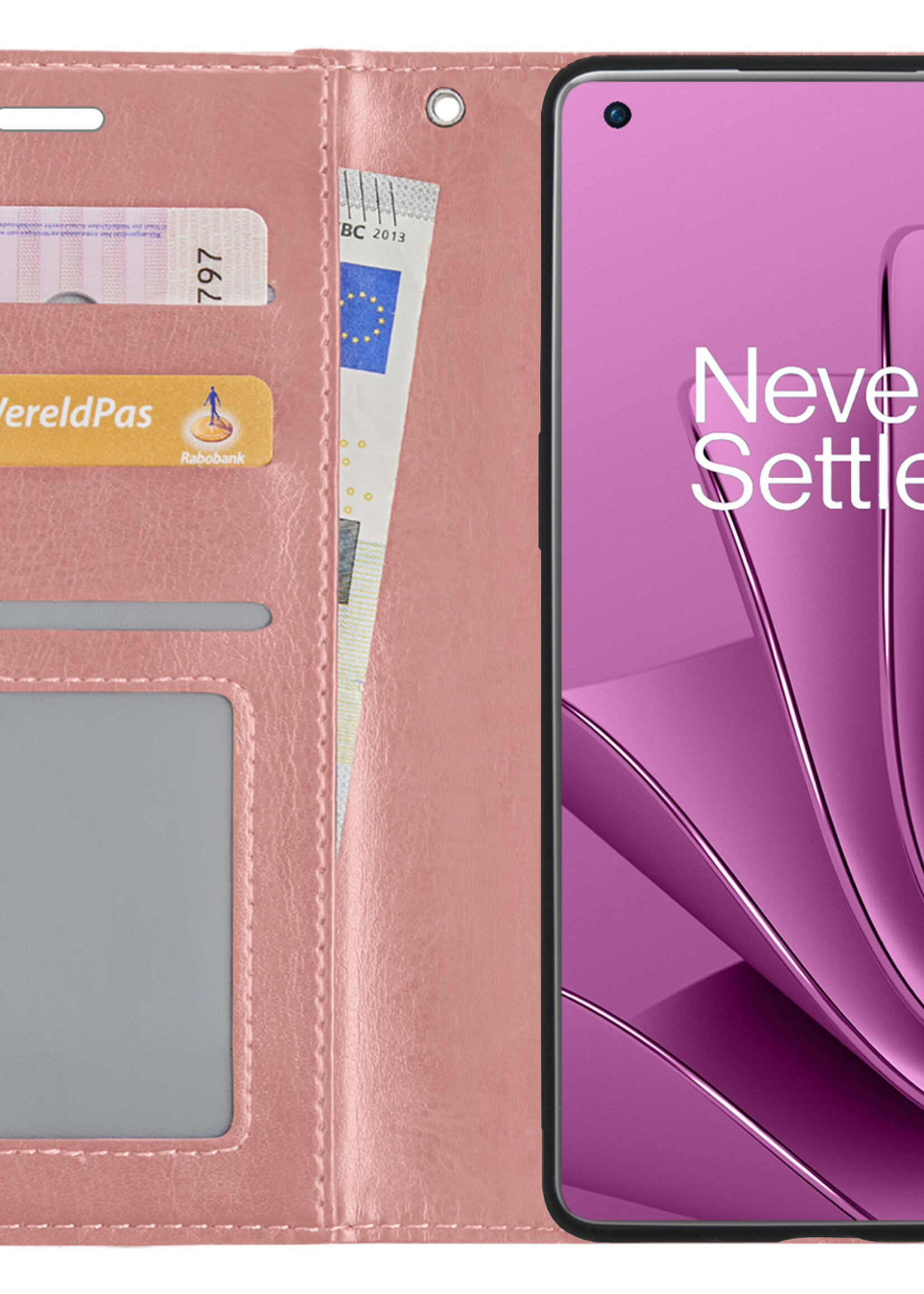 LUQ Hoesje Geschikt voor OnePlus 10 Pro Hoesje Book Case Hoes Wallet Cover - Hoes Geschikt voor OnePlus 10 Pro Hoesje Bookcase Hoes - Rosé goud