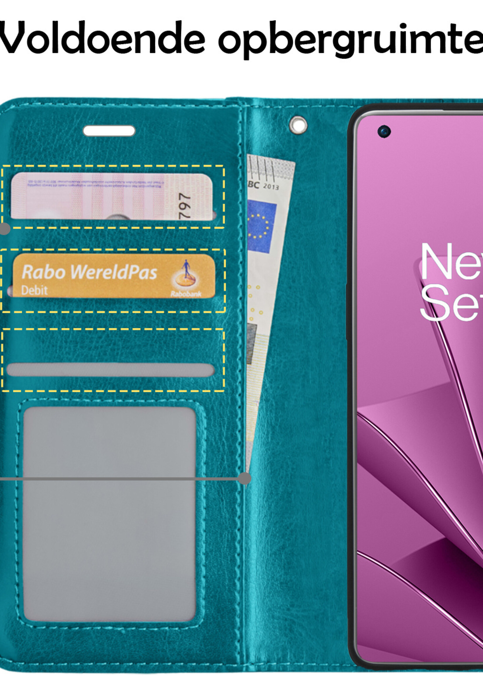 LUQ Hoesje Geschikt voor OnePlus 10 Pro Hoesje Book Case Hoes Wallet Cover - Hoes Geschikt voor OnePlus 10 Pro Hoesje Bookcase Hoes - Turquoise