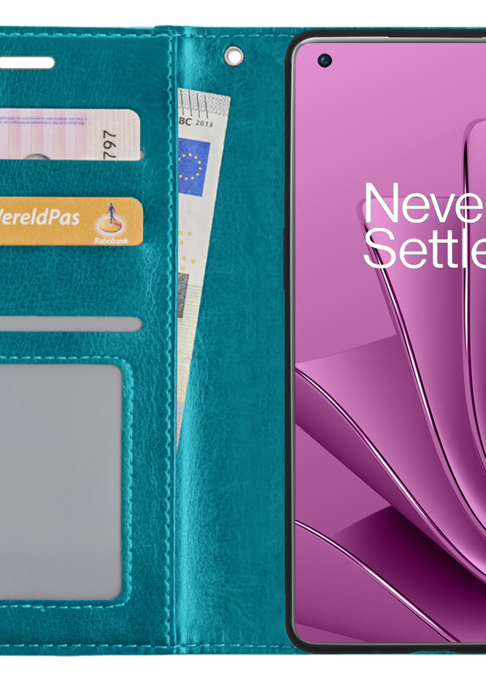 LUQ Hoesje Geschikt voor OnePlus 10 Pro Hoesje Book Case Hoes Wallet Cover - Hoes Geschikt voor OnePlus 10 Pro Hoesje Bookcase Hoes - Turquoise