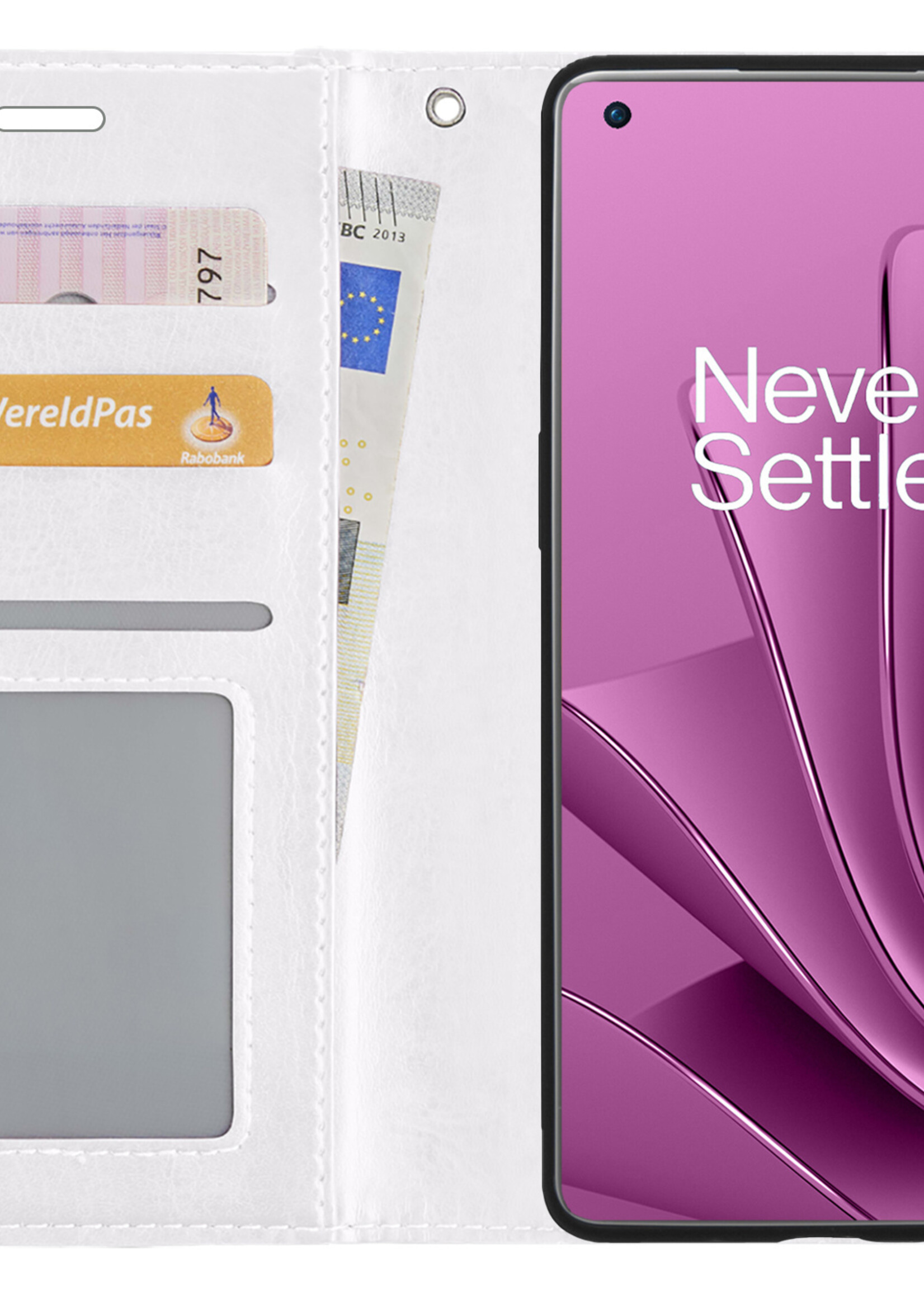 LUQ Hoesje Geschikt voor OnePlus 10 Pro Hoesje Book Case Hoes Wallet Cover - Hoes Geschikt voor OnePlus 10 Pro Hoesje Bookcase Hoes - Wit