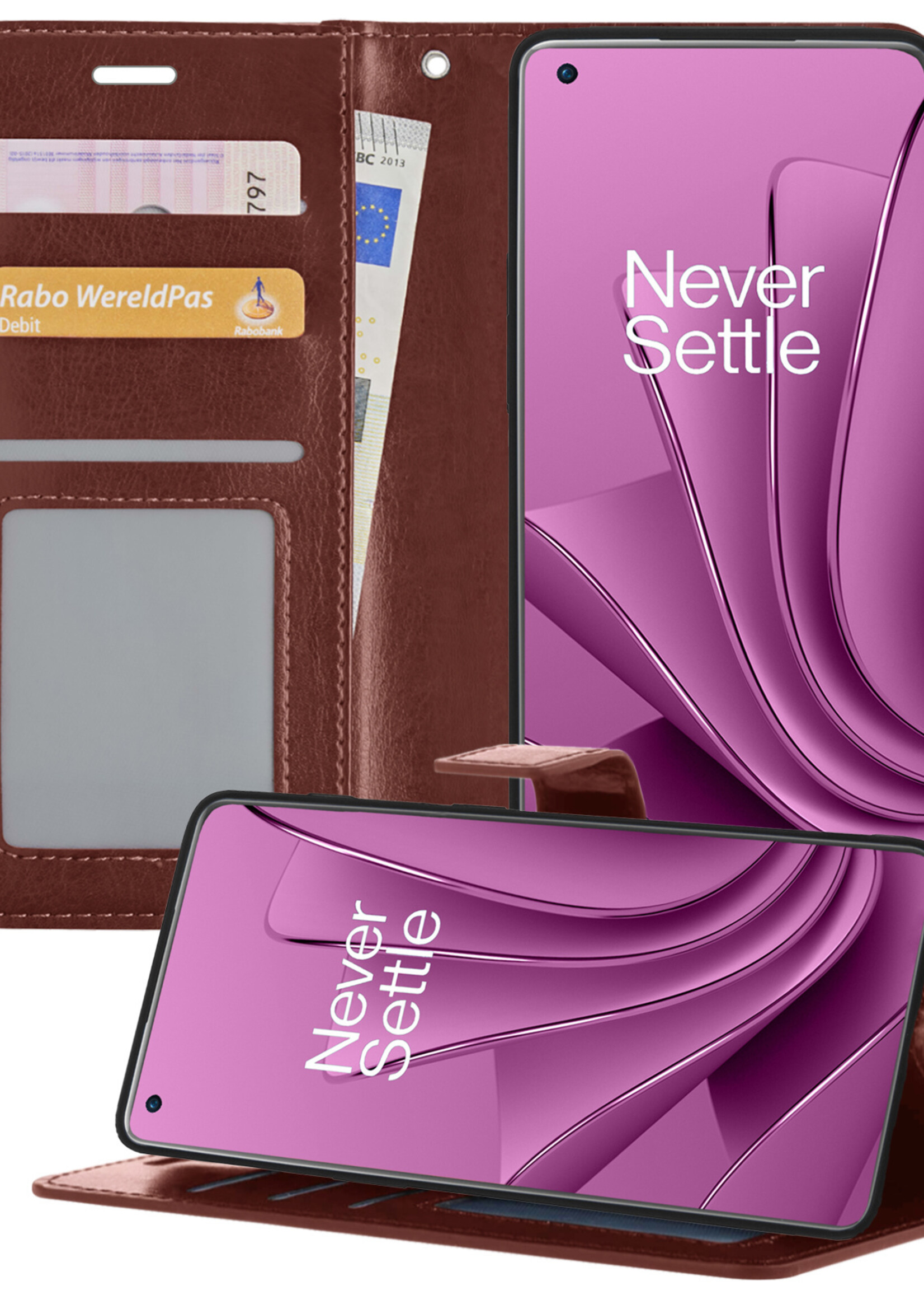 LUQ Hoesje Geschikt voor OnePlus 10 Pro Hoesje Book Case Hoes Wallet Cover - Hoes Geschikt voor OnePlus 10 Pro Hoesje Bookcase Hoes - Bruin