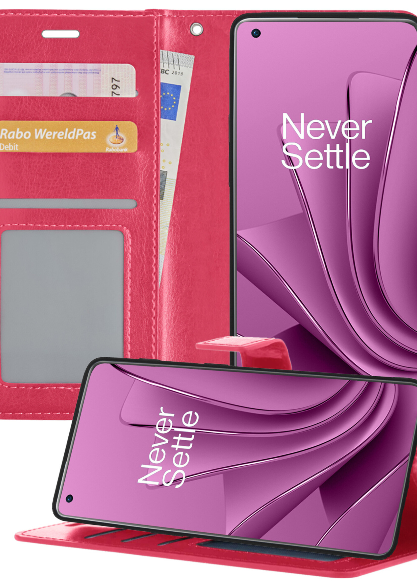 LUQ Hoesje Geschikt voor OnePlus 10 Pro Hoesje Book Case Hoes Wallet Cover - Hoes Geschikt voor OnePlus 10 Pro Hoesje Bookcase Hoes - Donkerroze
