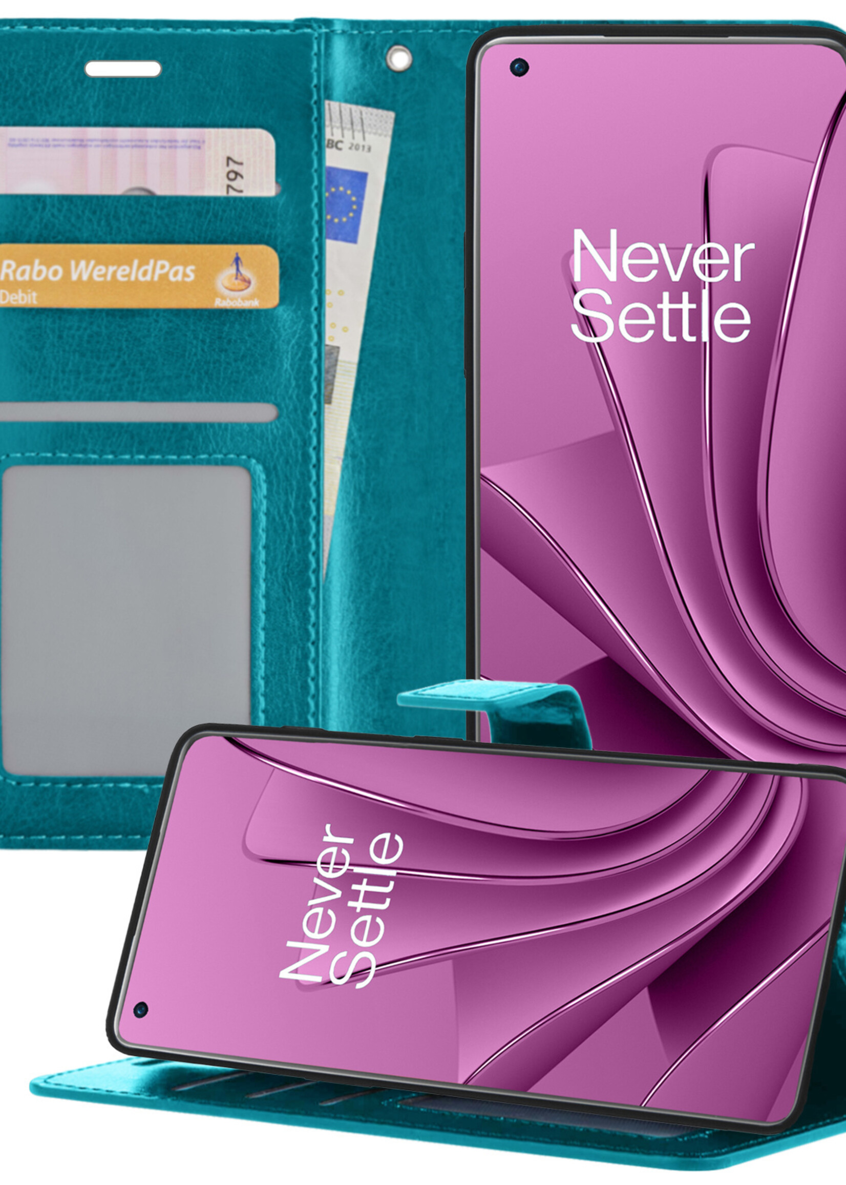 LUQ Hoesje Geschikt voor OnePlus 10 Pro Hoesje Book Case Hoes Wallet Cover - Hoes Geschikt voor OnePlus 10 Pro Hoesje Bookcase Hoes - Turquoise