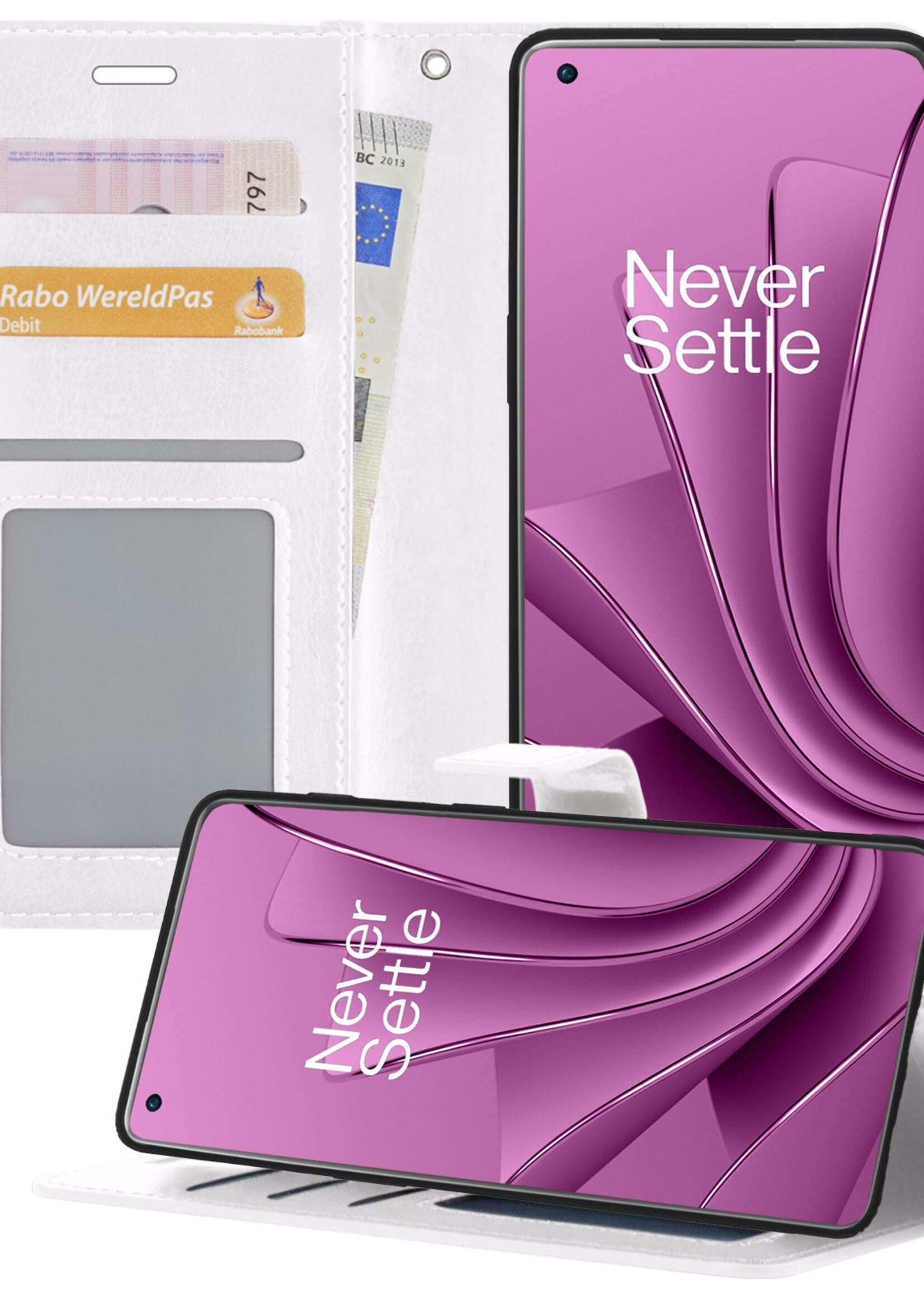 LUQ Hoesje Geschikt voor OnePlus 10 Pro Hoesje Book Case Hoes Wallet Cover - Hoes Geschikt voor OnePlus 10 Pro Hoesje Bookcase Hoes - Wit