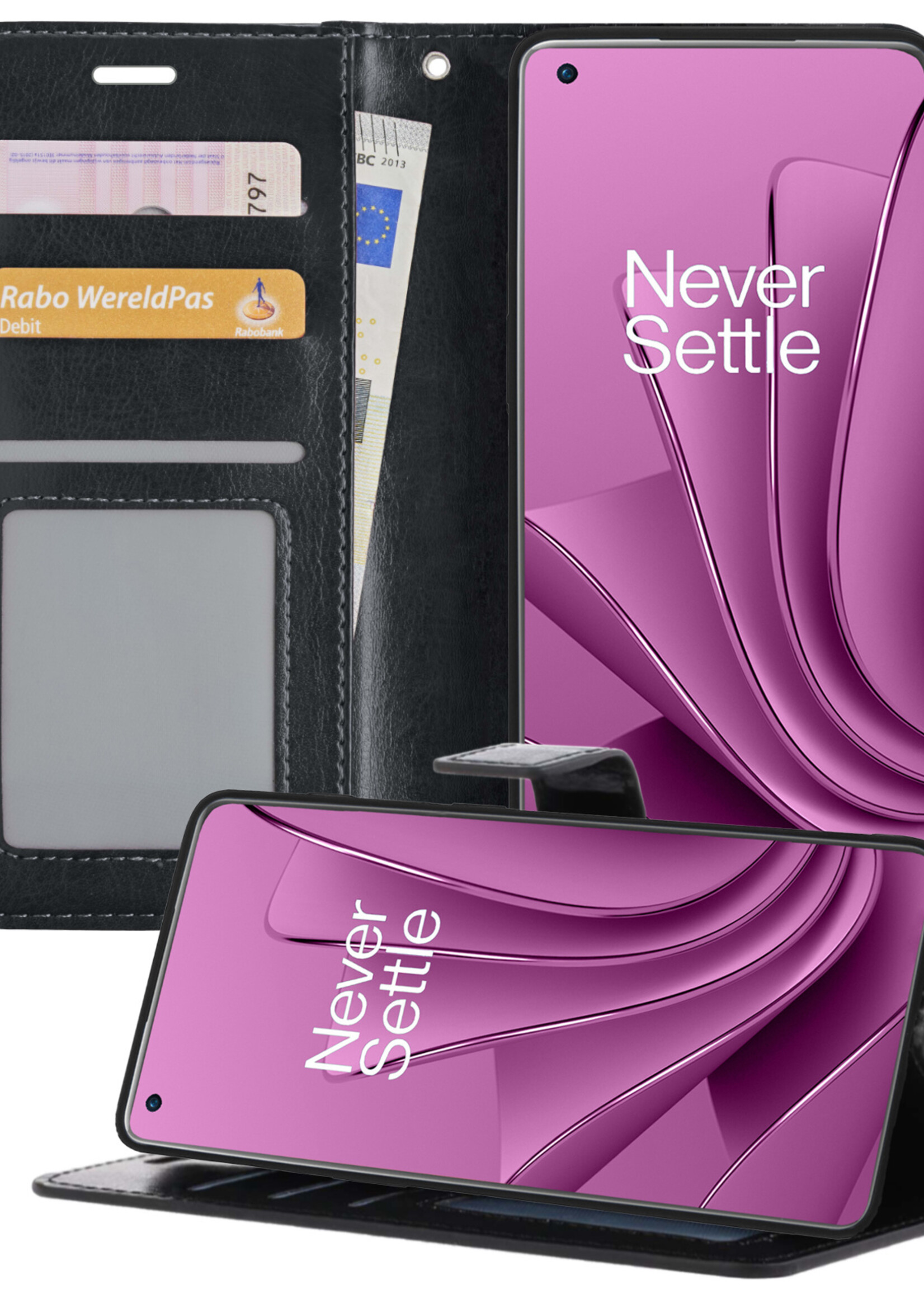 LUQ Hoesje Geschikt voor OnePlus 10 Pro Hoesje Book Case Hoes Wallet Cover - Hoes Geschikt voor OnePlus 10 Pro Hoesje Bookcase Hoes - Zwart