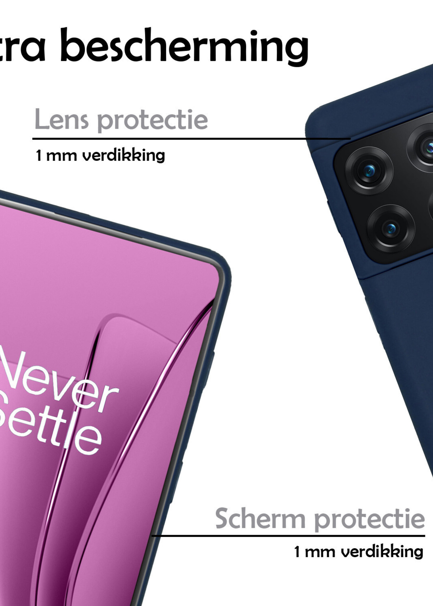 LUQ Hoesje Geschikt voor OnePlus 10 Pro Hoesje Siliconen Case Met Screenprotector - Hoes Geschikt voor OnePlus 10 Pro Hoes Siliconen - Donkerblauw