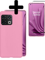 LUQ LUQ OnePlus 10 Pro Hoesje Siliconen Met Screenprotector - Lichtroze