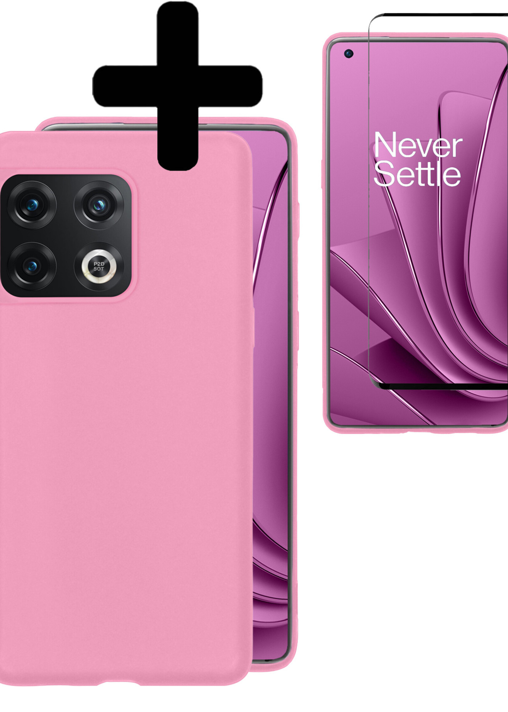 LUQ Hoesje Geschikt voor OnePlus 10 Pro Hoesje Siliconen Case Met Screenprotector - Hoes Geschikt voor OnePlus 10 Pro Hoes Siliconen - Lichtroze