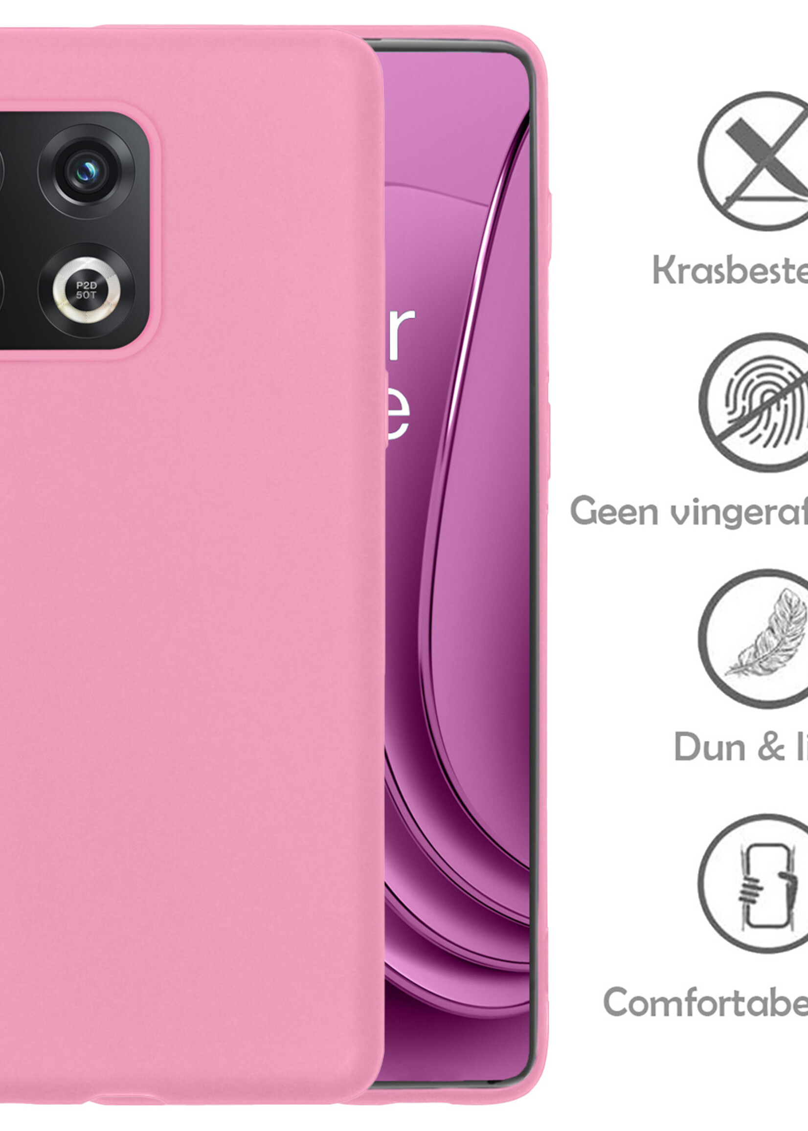 LUQ Hoesje Geschikt voor OnePlus 10 Pro Hoesje Siliconen Case Met Screenprotector - Hoes Geschikt voor OnePlus 10 Pro Hoes Siliconen - Lichtroze