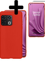 LUQ LUQ OnePlus 10 Pro Hoesje Siliconen Met Screenprotector - Rood