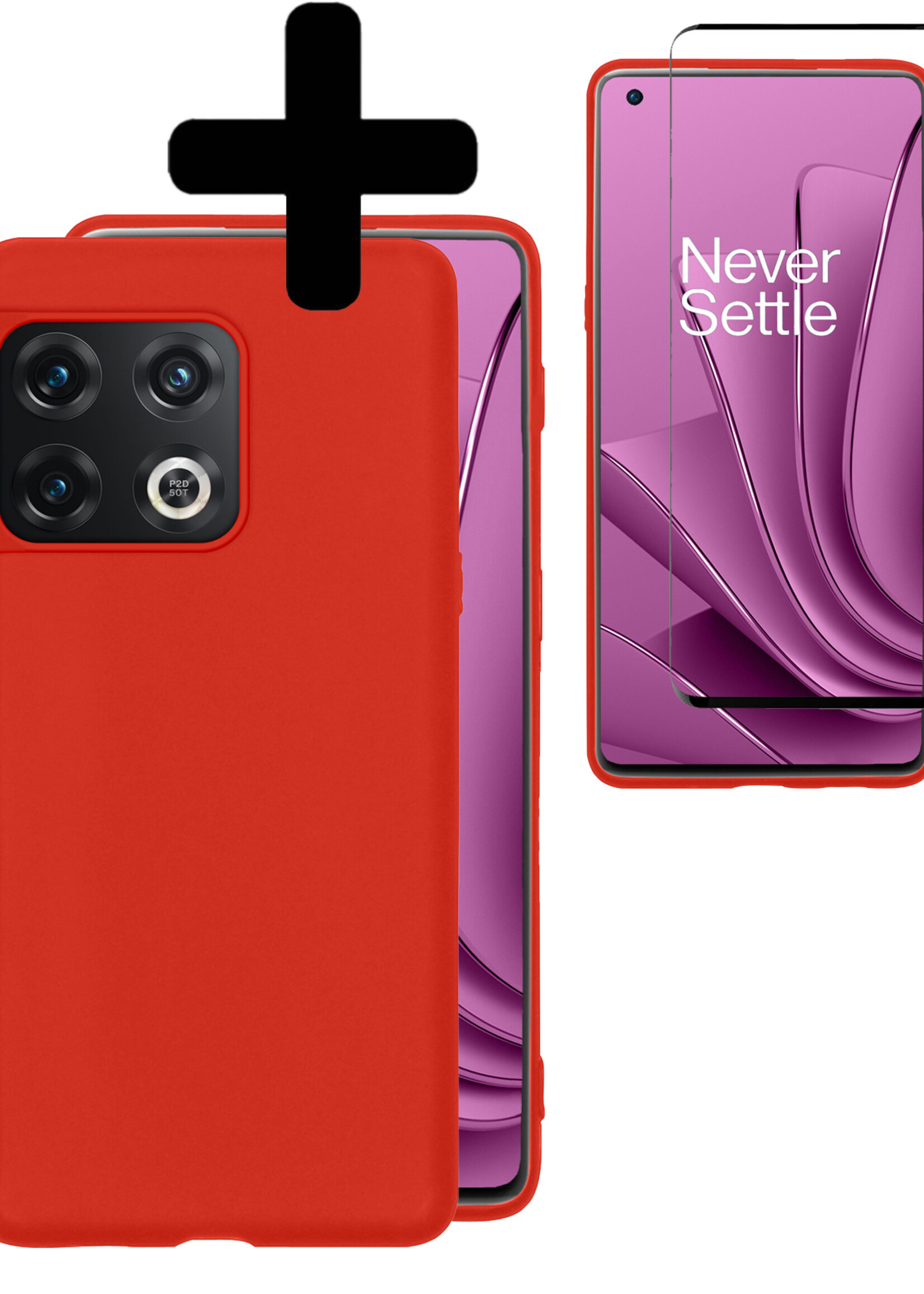 LUQ Hoesje Geschikt voor OnePlus 10 Pro Hoesje Siliconen Case Met Screenprotector - Hoes Geschikt voor OnePlus 10 Pro Hoes Siliconen - Rood