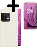 LUQ LUQ OnePlus 10 Pro Hoesje Siliconen Met Screenprotector - Wit