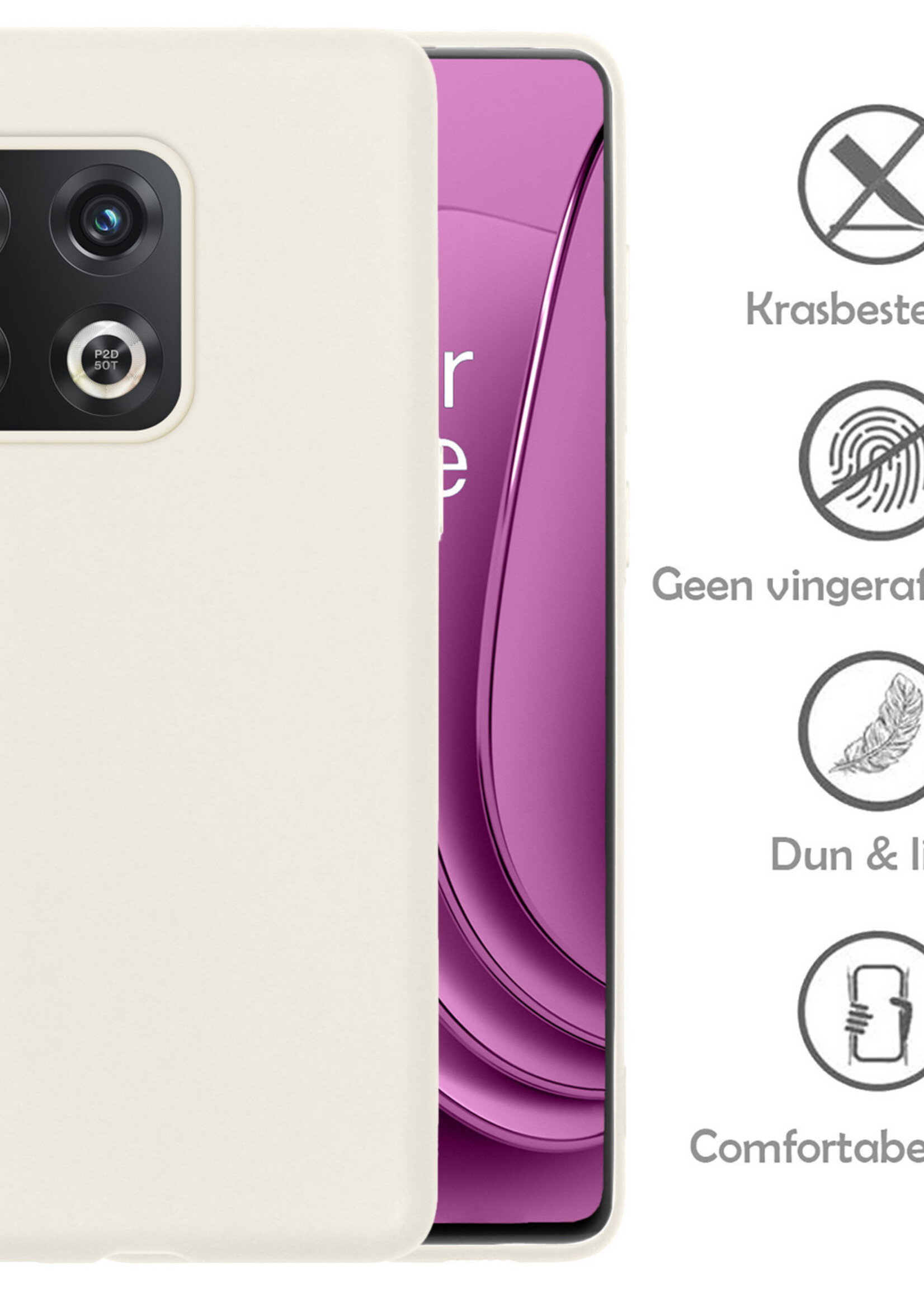 LUQ Hoesje Geschikt voor OnePlus 10 Pro Hoesje Siliconen Case Met Screenprotector - Hoes Geschikt voor OnePlus 10 Pro Hoes Siliconen - Wit