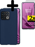 LUQ LUQ OnePlus 10 Pro Hoesje Siliconen Met 2x Screenprotector - Donkerblauw