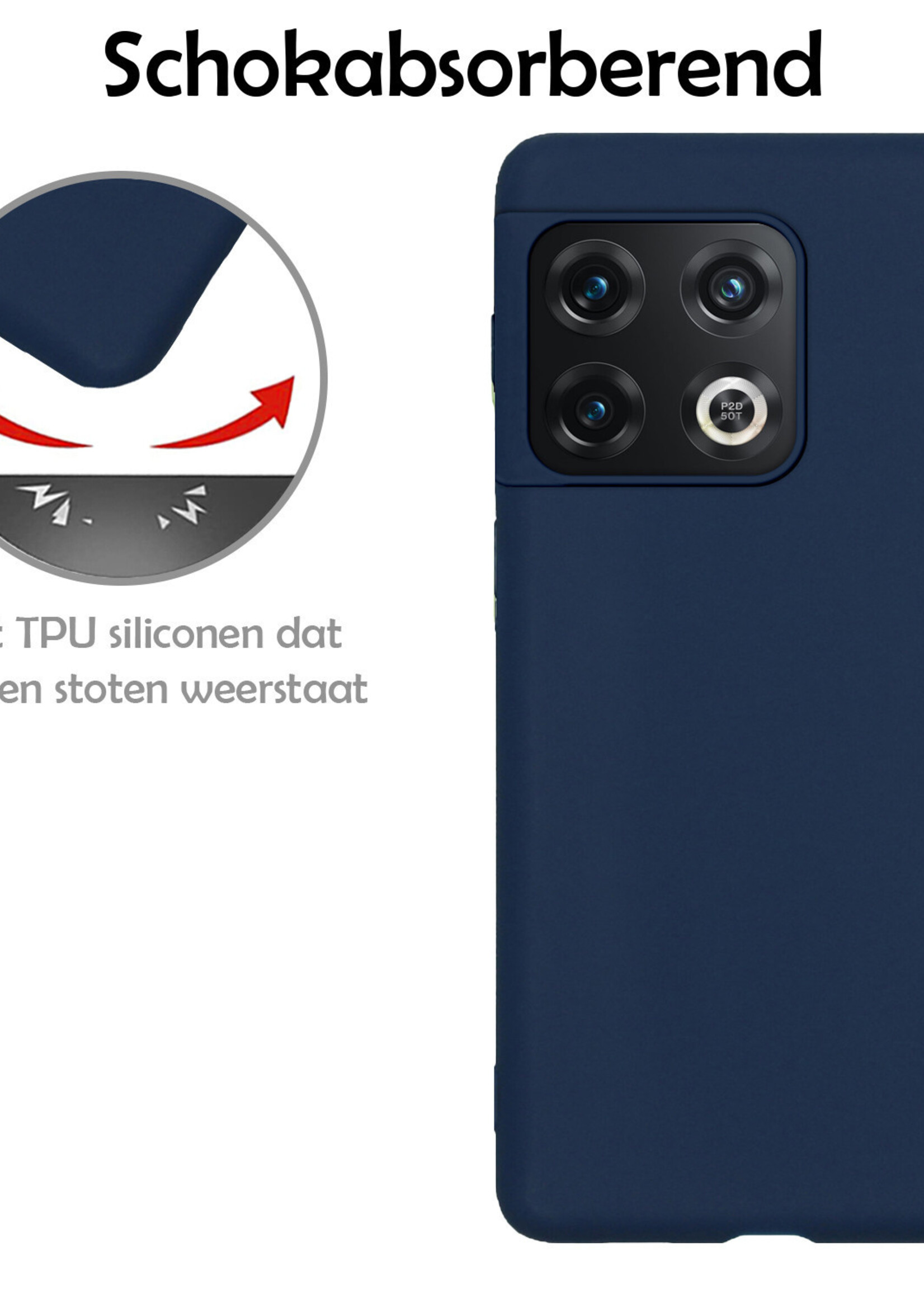LUQ Hoesje Geschikt voor OnePlus 10 Pro Hoesje Siliconen Case Met 2x Screenprotector - Hoes Geschikt voor OnePlus 10 Pro Hoes Siliconen - Donkerblauw