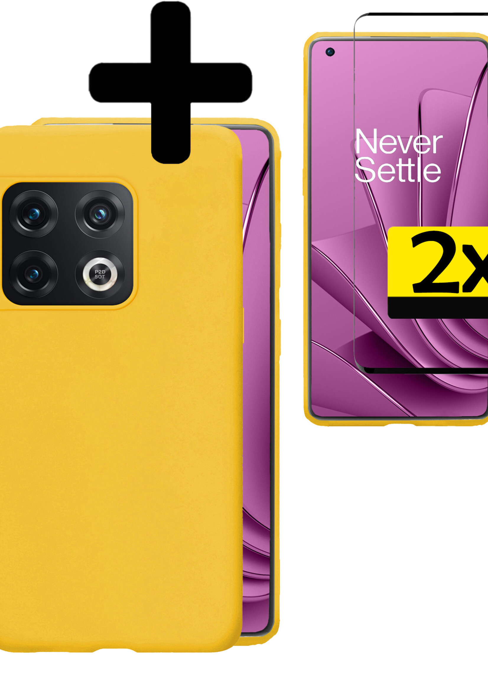 LUQ Hoesje Geschikt voor OnePlus 10 Pro Hoesje Siliconen Case Met 2x Screenprotector - Hoes Geschikt voor OnePlus 10 Pro Hoes Siliconen - Geel