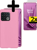 LUQ LUQ OnePlus 10 Pro Hoesje Siliconen Met 2x Screenprotector - Lichtroze