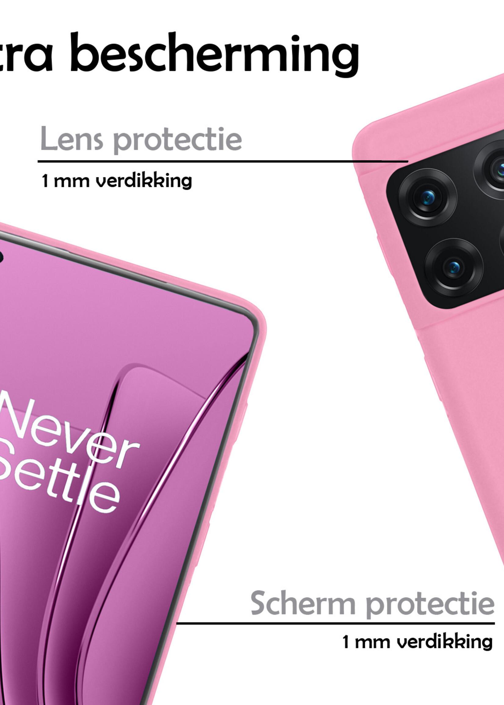 LUQ Hoesje Geschikt voor OnePlus 10 Pro Hoesje Siliconen Case Met 2x Screenprotector - Hoes Geschikt voor OnePlus 10 Pro Hoes Siliconen - Lichtroze