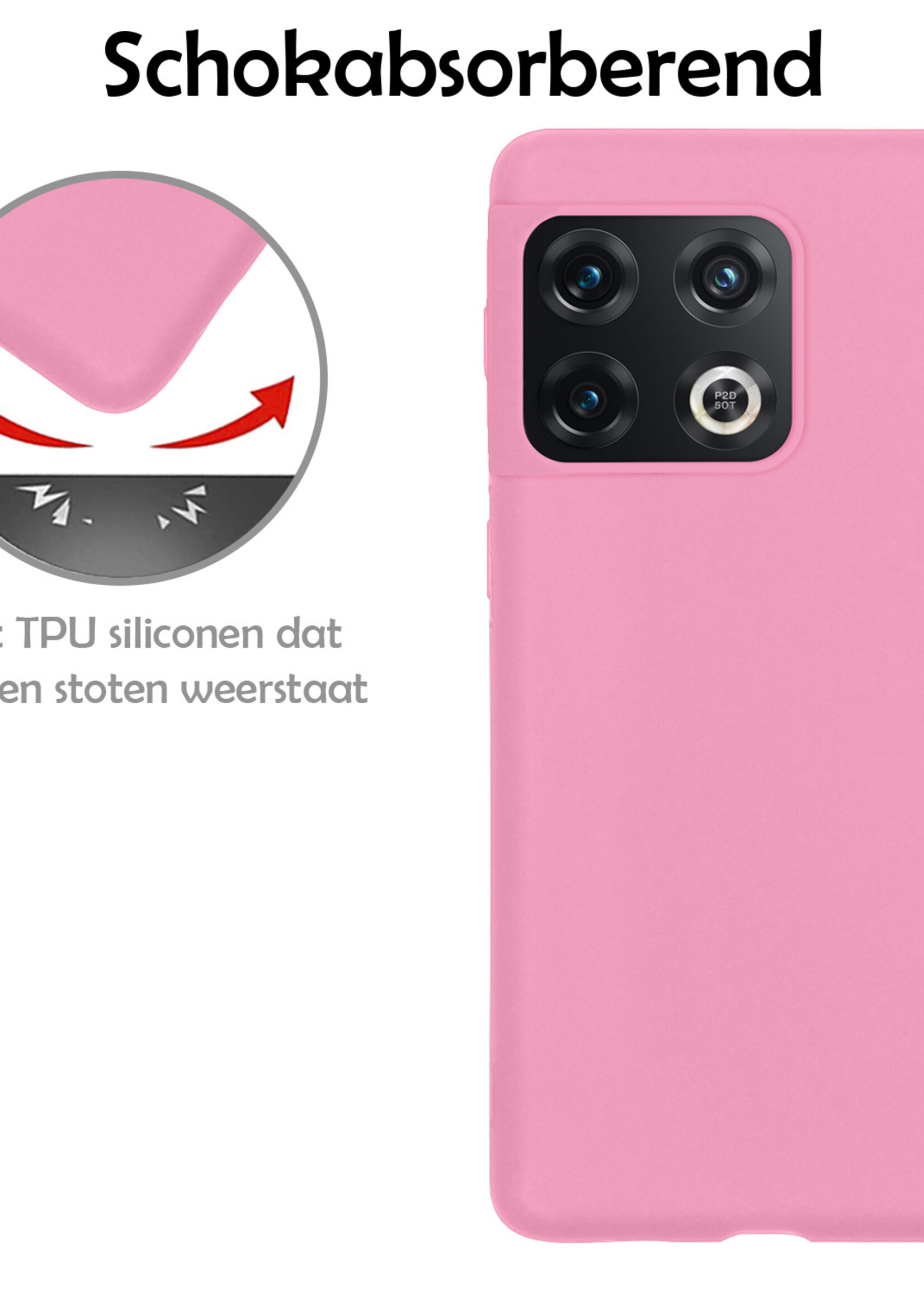 LUQ Hoesje Geschikt voor OnePlus 10 Pro Hoesje Siliconen Case Met 2x Screenprotector - Hoes Geschikt voor OnePlus 10 Pro Hoes Siliconen - Lichtroze