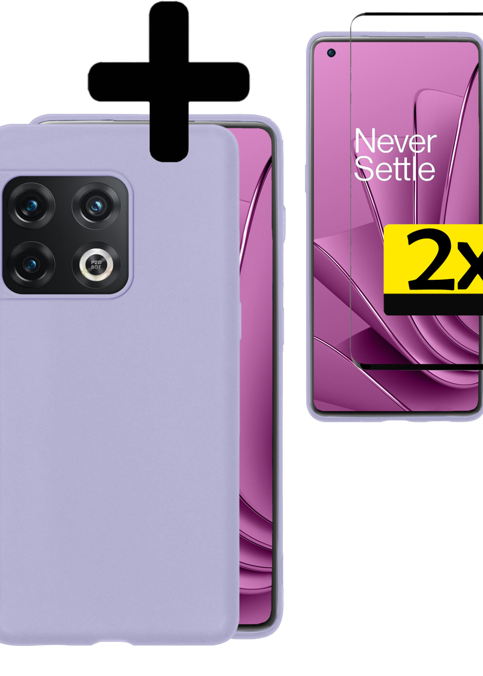 LUQ Hoesje Geschikt voor OnePlus 10 Pro Hoesje Siliconen Case Met 2x Screenprotector - Hoes Geschikt voor OnePlus 10 Pro Hoes Siliconen - Lila