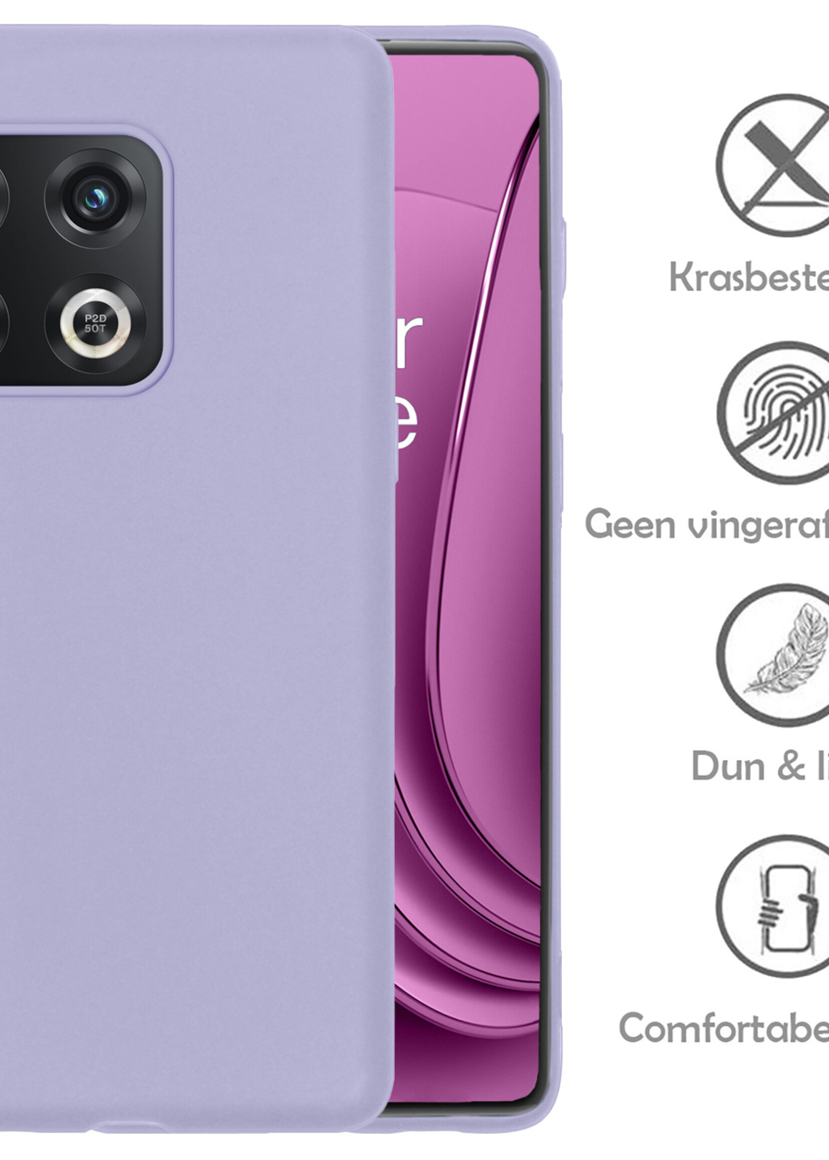 LUQ Hoesje Geschikt voor OnePlus 10 Pro Hoesje Siliconen Case Met 2x Screenprotector - Hoes Geschikt voor OnePlus 10 Pro Hoes Siliconen - Lila