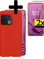 LUQ LUQ OnePlus 10 Pro Hoesje Siliconen Met 2x Screenprotector - Rood