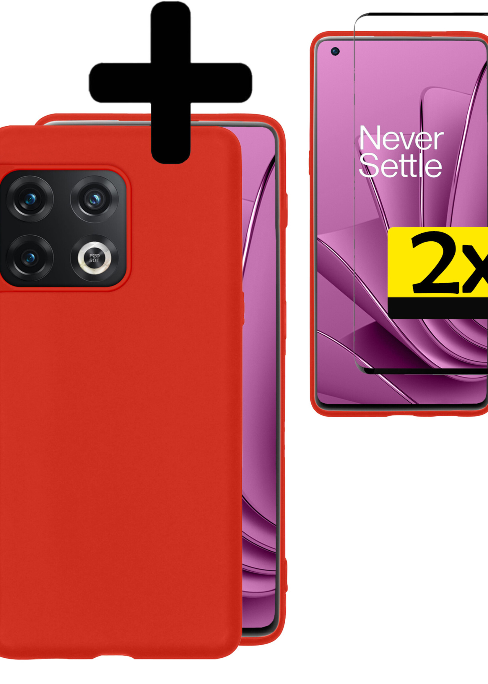 LUQ Hoesje Geschikt voor OnePlus 10 Pro Hoesje Siliconen Case Met 2x Screenprotector - Hoes Geschikt voor OnePlus 10 Pro Hoes Siliconen - Rood