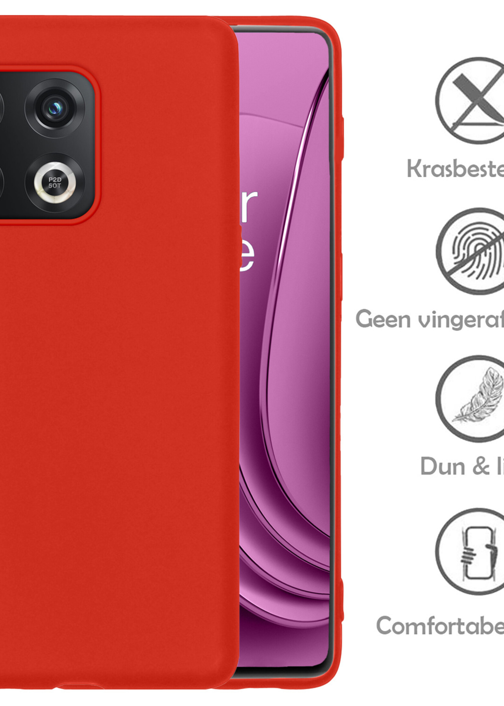 LUQ Hoesje Geschikt voor OnePlus 10 Pro Hoesje Siliconen Case Met 2x Screenprotector - Hoes Geschikt voor OnePlus 10 Pro Hoes Siliconen - Rood