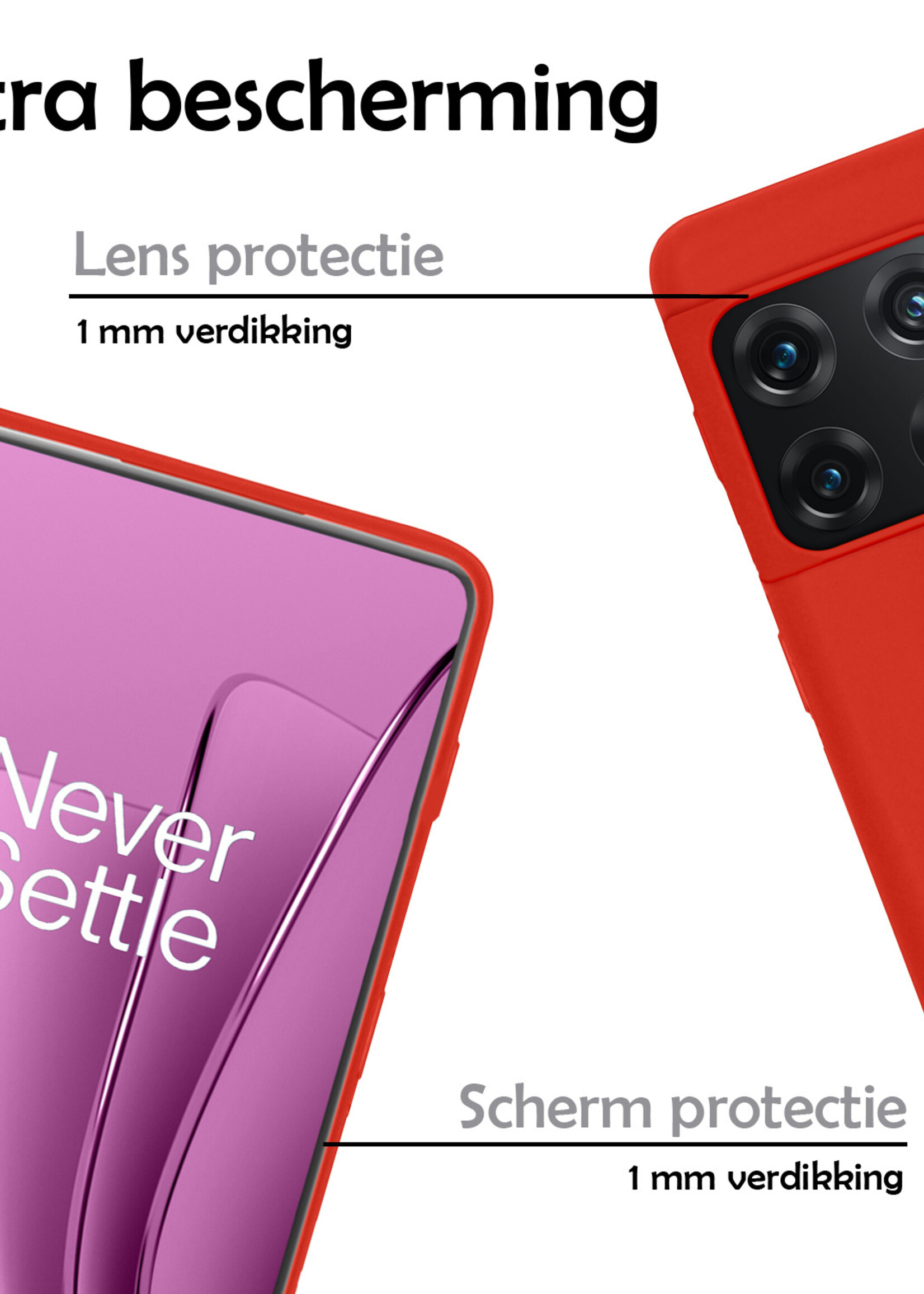 LUQ Hoesje Geschikt voor OnePlus 10 Pro Hoesje Siliconen Case Met 2x Screenprotector - Hoes Geschikt voor OnePlus 10 Pro Hoes Siliconen - Rood