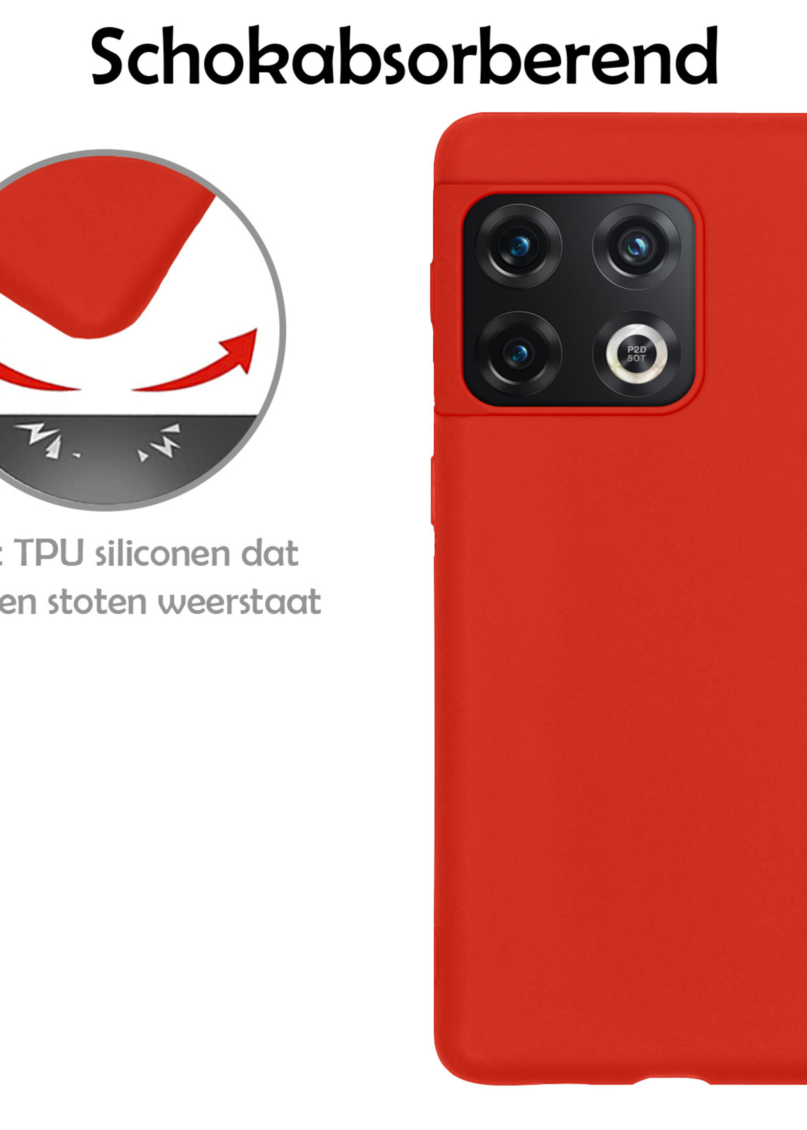 LUQ Hoesje Geschikt voor OnePlus 10 Pro Hoesje Siliconen Case Met 2x Screenprotector - Hoes Geschikt voor OnePlus 10 Pro Hoes Siliconen - Rood