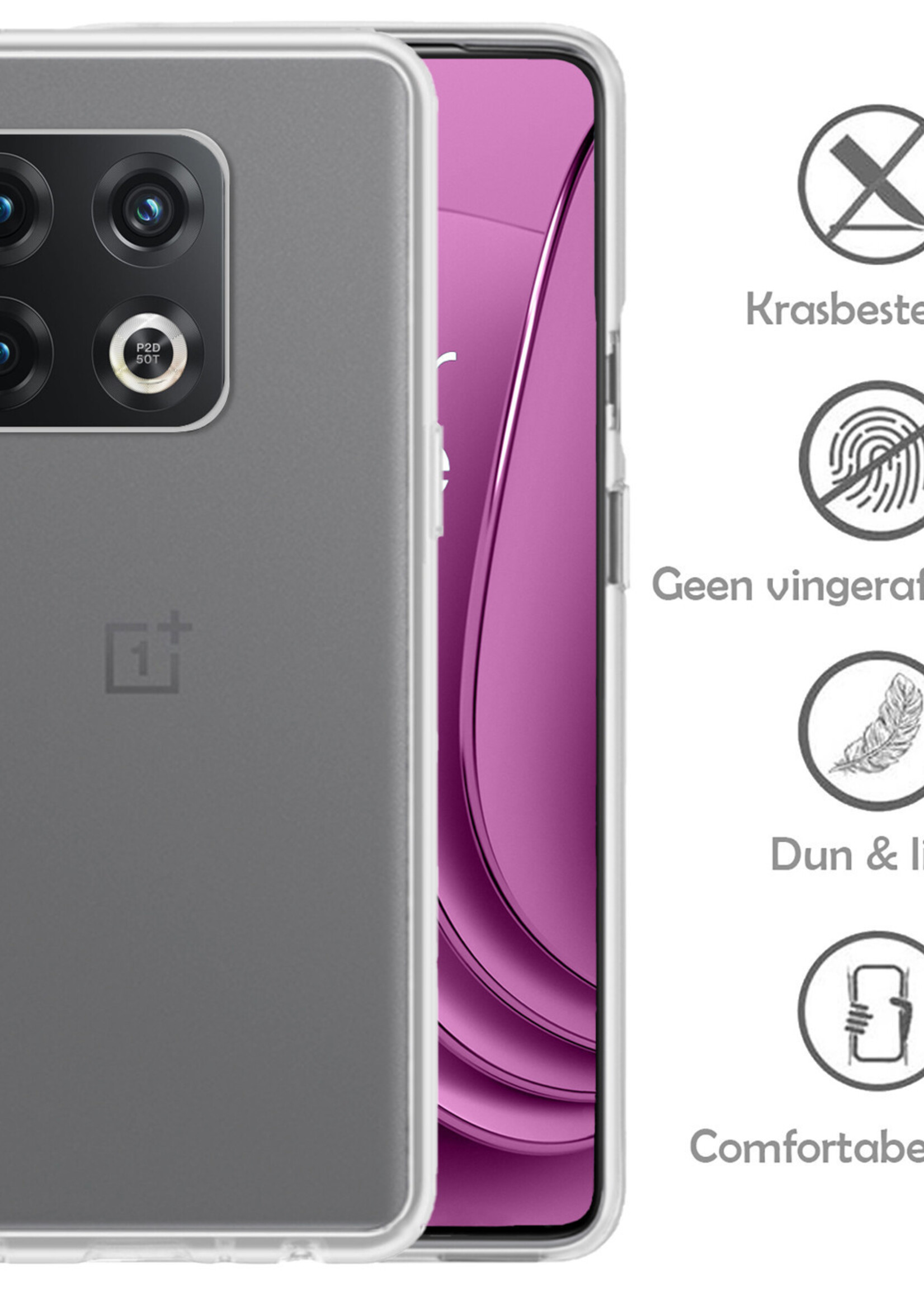LUQ Hoesje Geschikt voor OnePlus 10 Pro Hoesje Siliconen Case Met 2x Screenprotector - Hoes Geschikt voor OnePlus 10 Pro Hoes Siliconen - Transparant