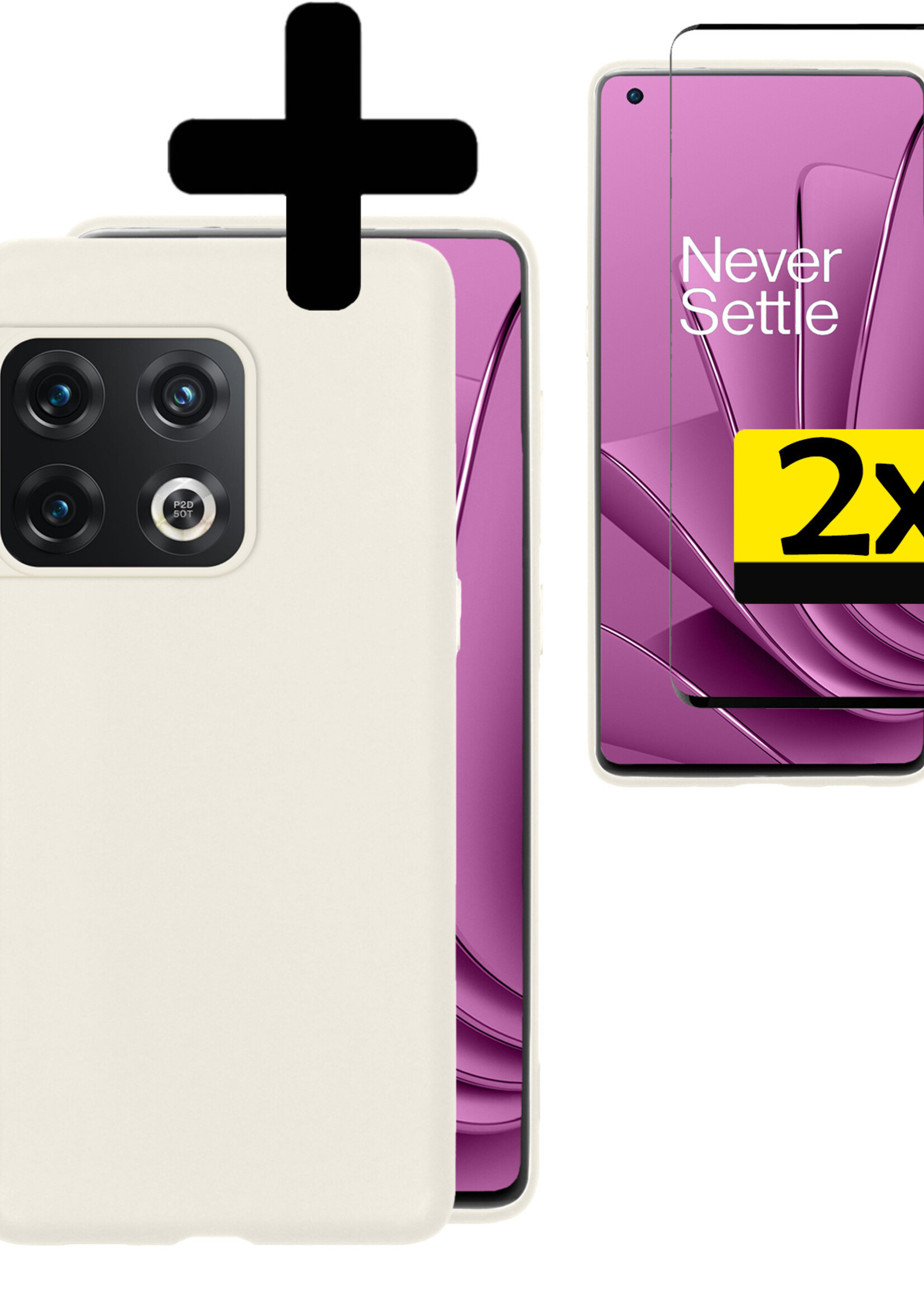 LUQ Hoesje Geschikt voor OnePlus 10 Pro Hoesje Siliconen Case Met 2x Screenprotector - Hoes Geschikt voor OnePlus 10 Pro Hoes Siliconen - Wit