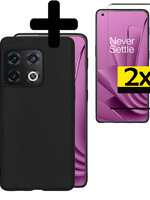 LUQ LUQ OnePlus 10 Pro Hoesje Siliconen Met 2x Screenprotector - Zwart