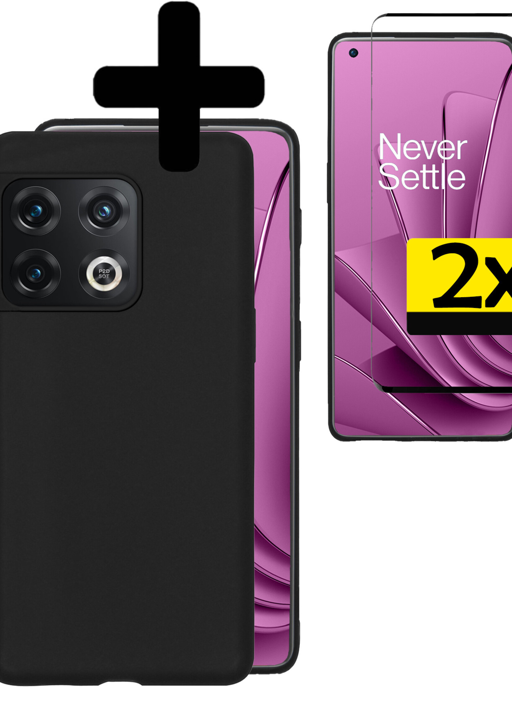 LUQ Hoesje Geschikt voor OnePlus 10 Pro Hoesje Siliconen Case Met 2x Screenprotector - Hoes Geschikt voor OnePlus 10 Pro Hoes Siliconen - Zwart
