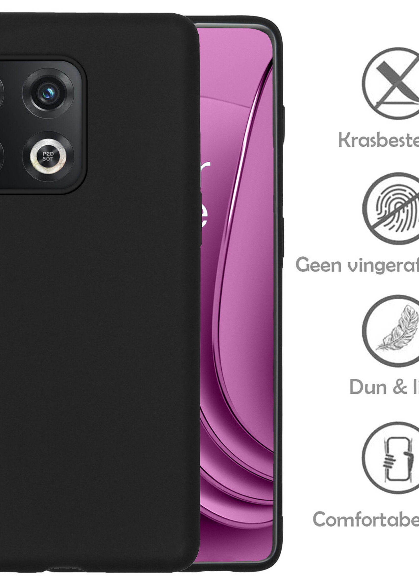 LUQ Hoesje Geschikt voor OnePlus 10 Pro Hoesje Siliconen Case Met 2x Screenprotector - Hoes Geschikt voor OnePlus 10 Pro Hoes Siliconen - Zwart