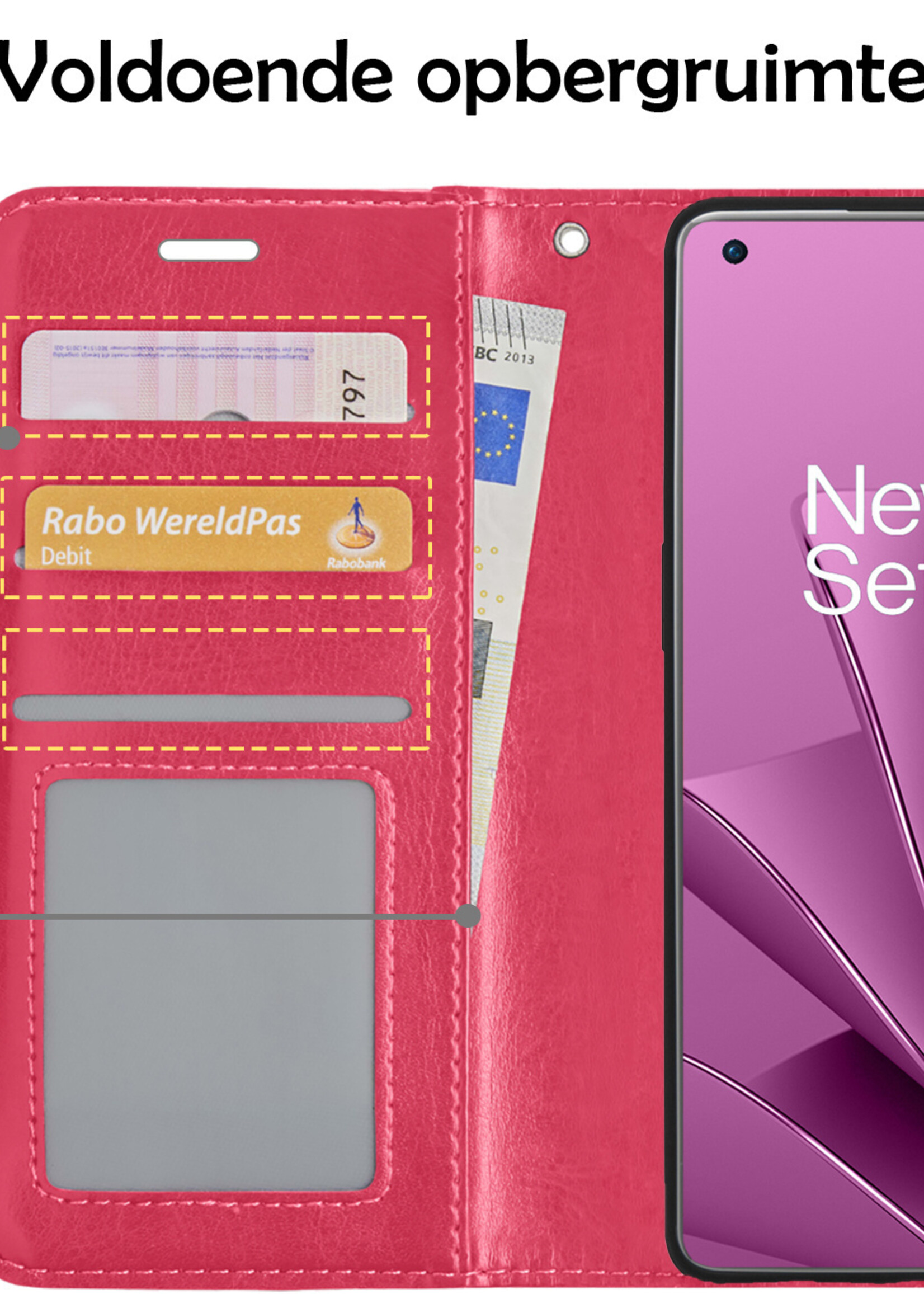 LUQ Hoesje Geschikt voor OnePlus 10 Pro Hoesje Book Case Hoes Wallet Cover Met Screenprotector - Hoes Geschikt voor OnePlus 10 Pro Hoesje Bookcase Hoes - Donkerroze