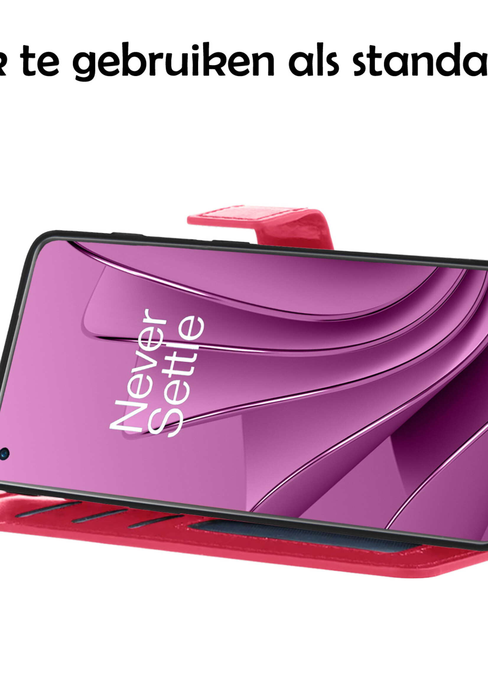 LUQ Hoesje Geschikt voor OnePlus 10 Pro Hoesje Book Case Hoes Wallet Cover Met Screenprotector - Hoes Geschikt voor OnePlus 10 Pro Hoesje Bookcase Hoes - Donkerroze