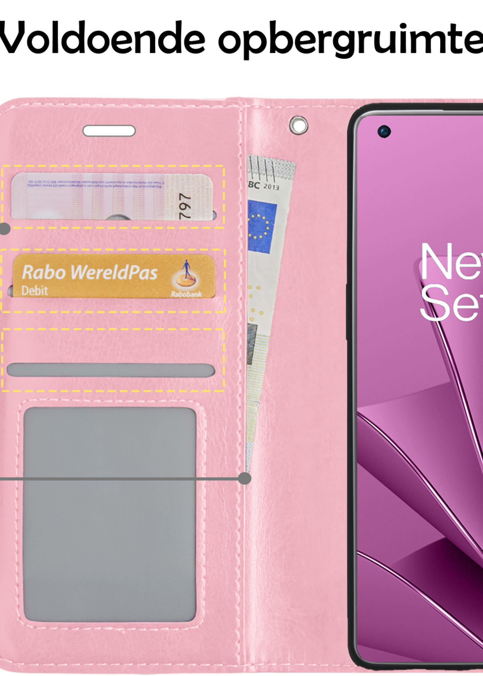 LUQ Hoesje Geschikt voor OnePlus 10 Pro Hoesje Book Case Hoes Wallet Cover Met Screenprotector - Hoes Geschikt voor OnePlus 10 Pro Hoesje Bookcase Hoes - Lichtroze