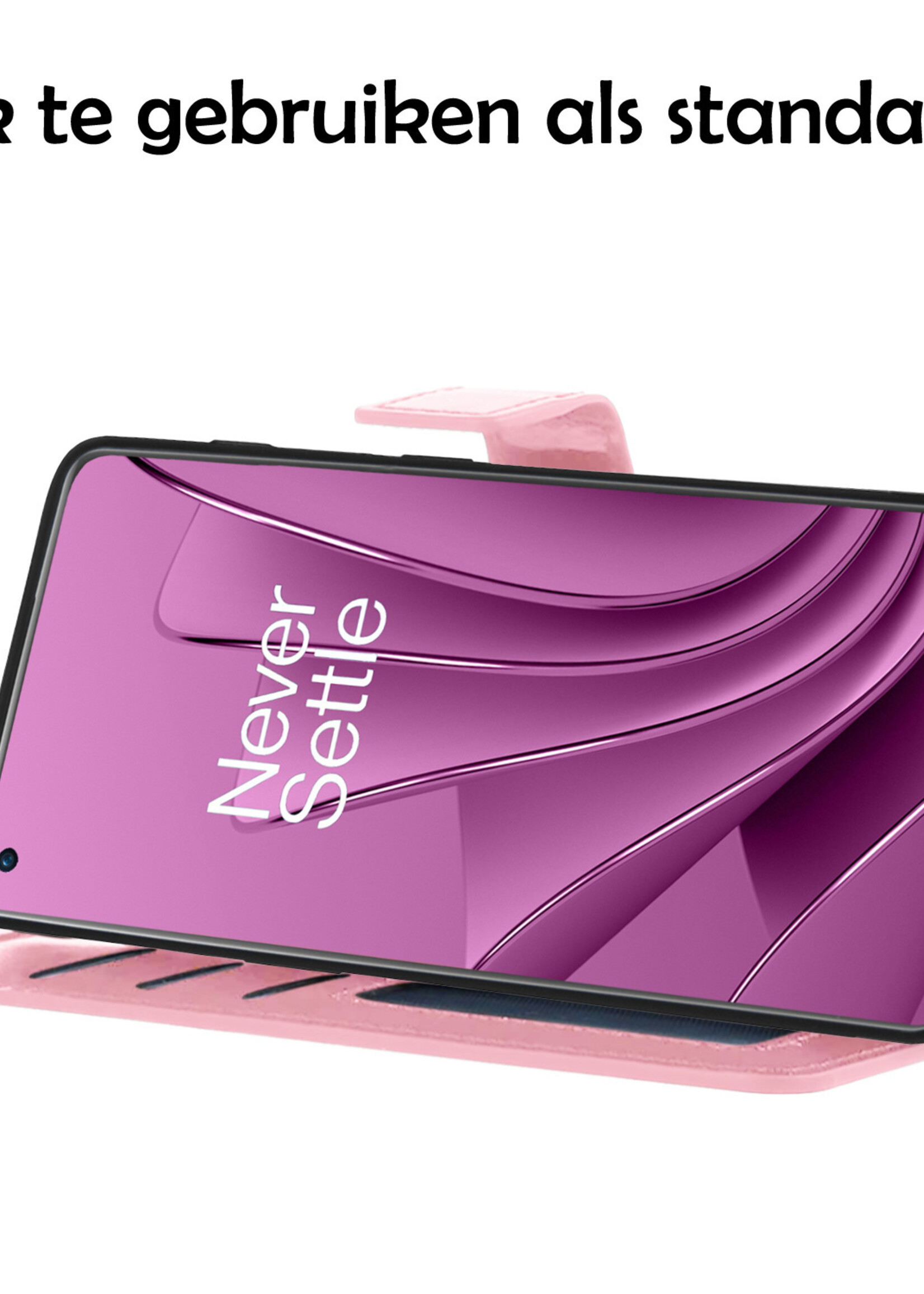 LUQ Hoesje Geschikt voor OnePlus 10 Pro Hoesje Book Case Hoes Wallet Cover Met Screenprotector - Hoes Geschikt voor OnePlus 10 Pro Hoesje Bookcase Hoes - Lichtroze