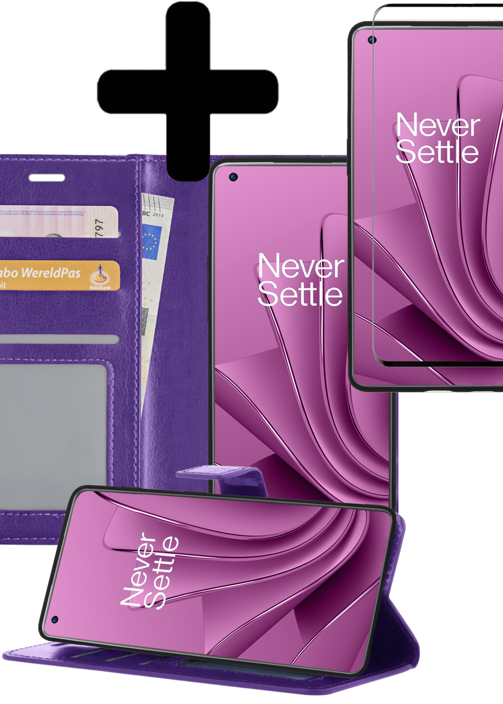 LUQ Hoesje Geschikt voor OnePlus 10 Pro Hoesje Book Case Hoes Wallet Cover Met Screenprotector - Hoes Geschikt voor OnePlus 10 Pro Hoesje Bookcase Hoes - Paars
