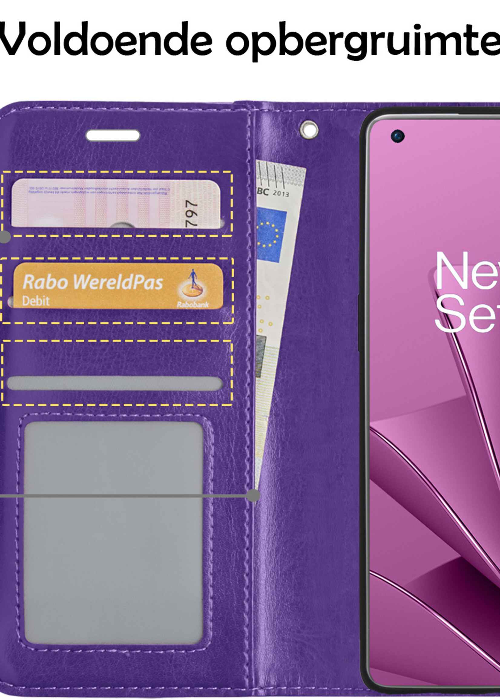 LUQ Hoesje Geschikt voor OnePlus 10 Pro Hoesje Book Case Hoes Wallet Cover Met Screenprotector - Hoes Geschikt voor OnePlus 10 Pro Hoesje Bookcase Hoes - Paars