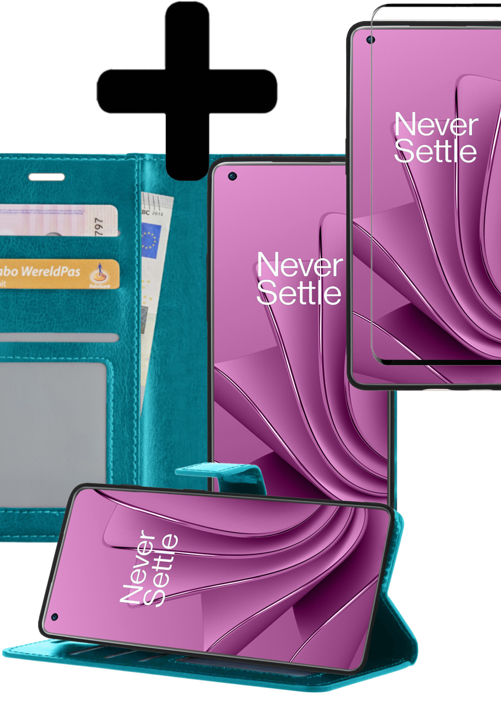 LUQ Hoesje Geschikt voor OnePlus 10 Pro Hoesje Book Case Hoes Wallet Cover Met Screenprotector - Hoes Geschikt voor OnePlus 10 Pro Hoesje Bookcase Hoes - Turquoise