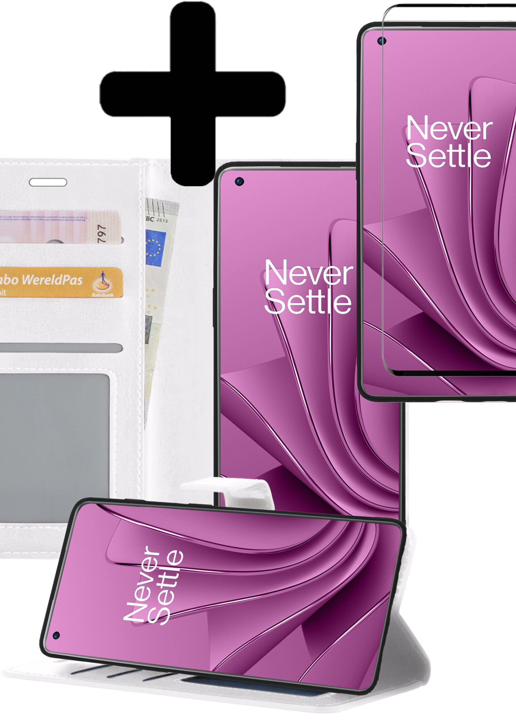 LUQ Hoesje Geschikt voor OnePlus 10 Pro Hoesje Book Case Hoes Wallet Cover Met Screenprotector - Hoes Geschikt voor OnePlus 10 Pro Hoesje Bookcase Hoes - Wit