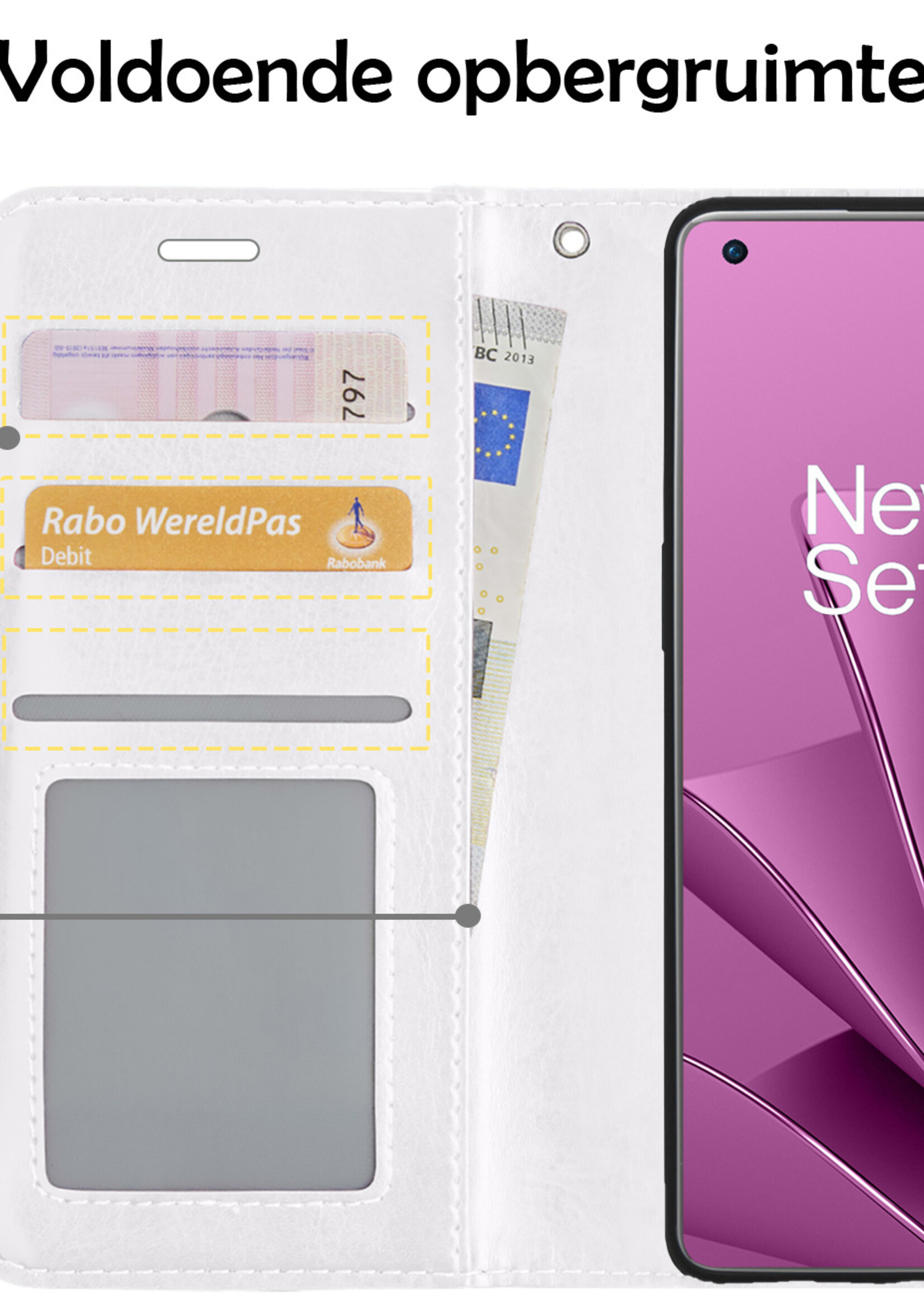 LUQ Hoesje Geschikt voor OnePlus 10 Pro Hoesje Book Case Hoes Wallet Cover Met Screenprotector - Hoes Geschikt voor OnePlus 10 Pro Hoesje Bookcase Hoes - Wit